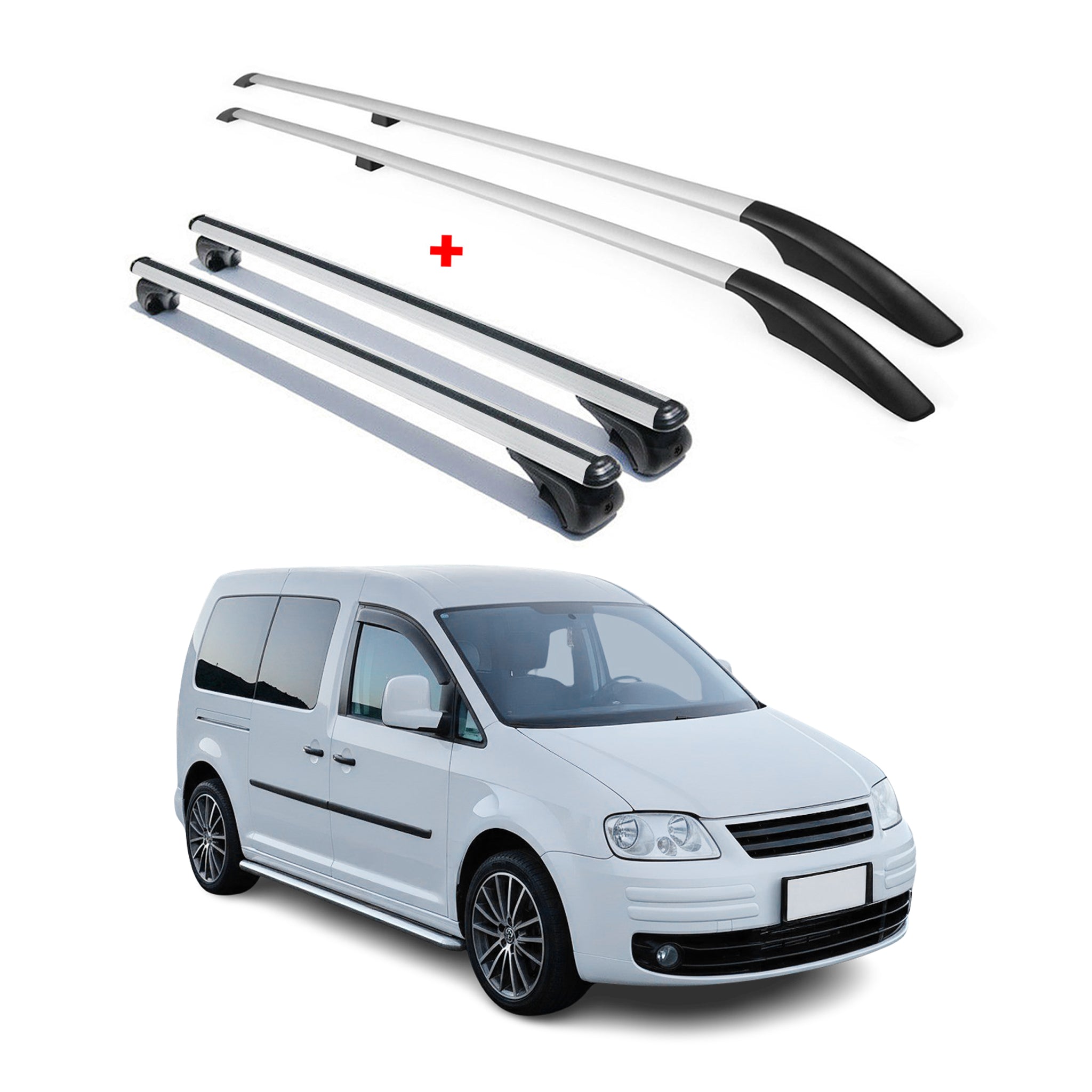 Rieles & Barras de Techo Coche para VW Caddy 2003-2015 Largo Plata Aluminio 4Pza