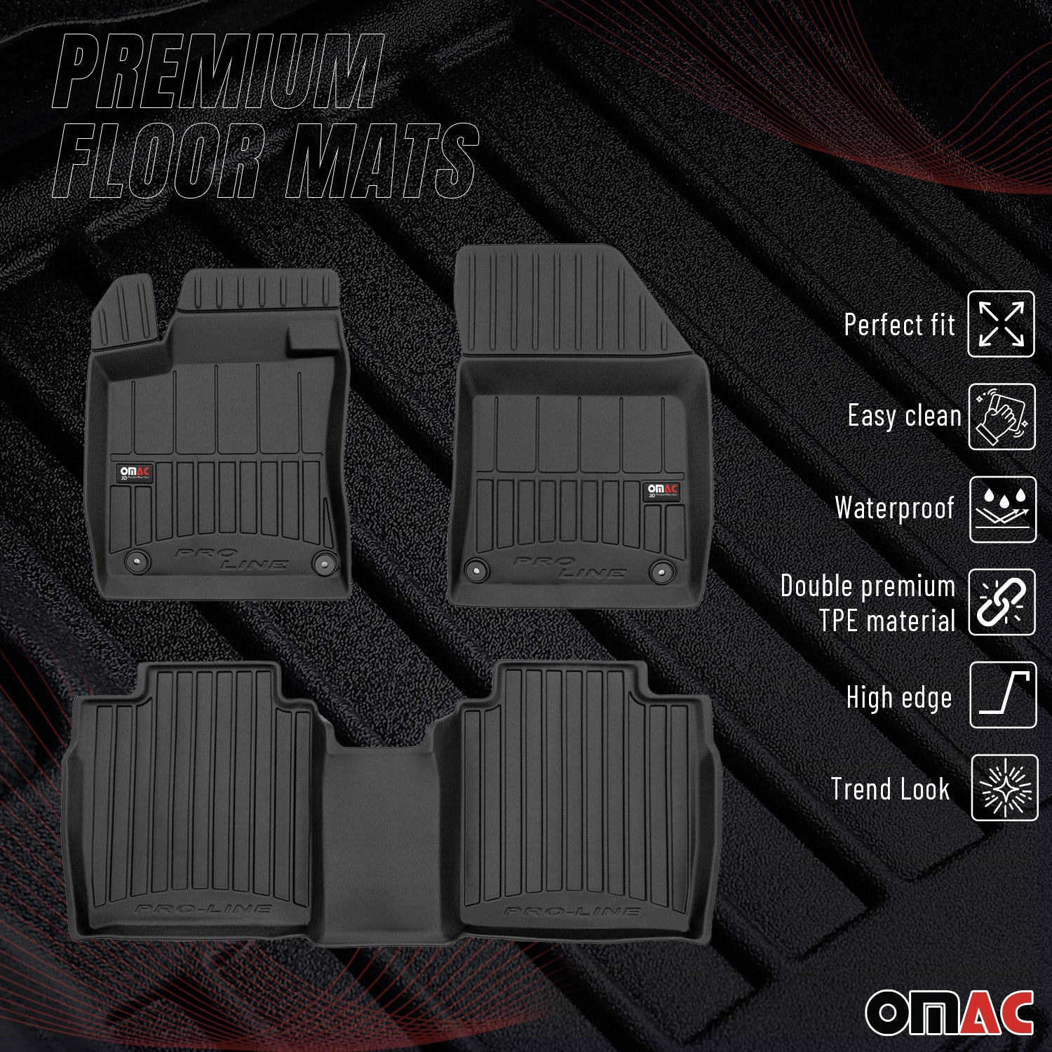 OMAC Premium Alfombrillas De Coche para DS 9 2020-2026 Negro TPE Goma 3Pza
