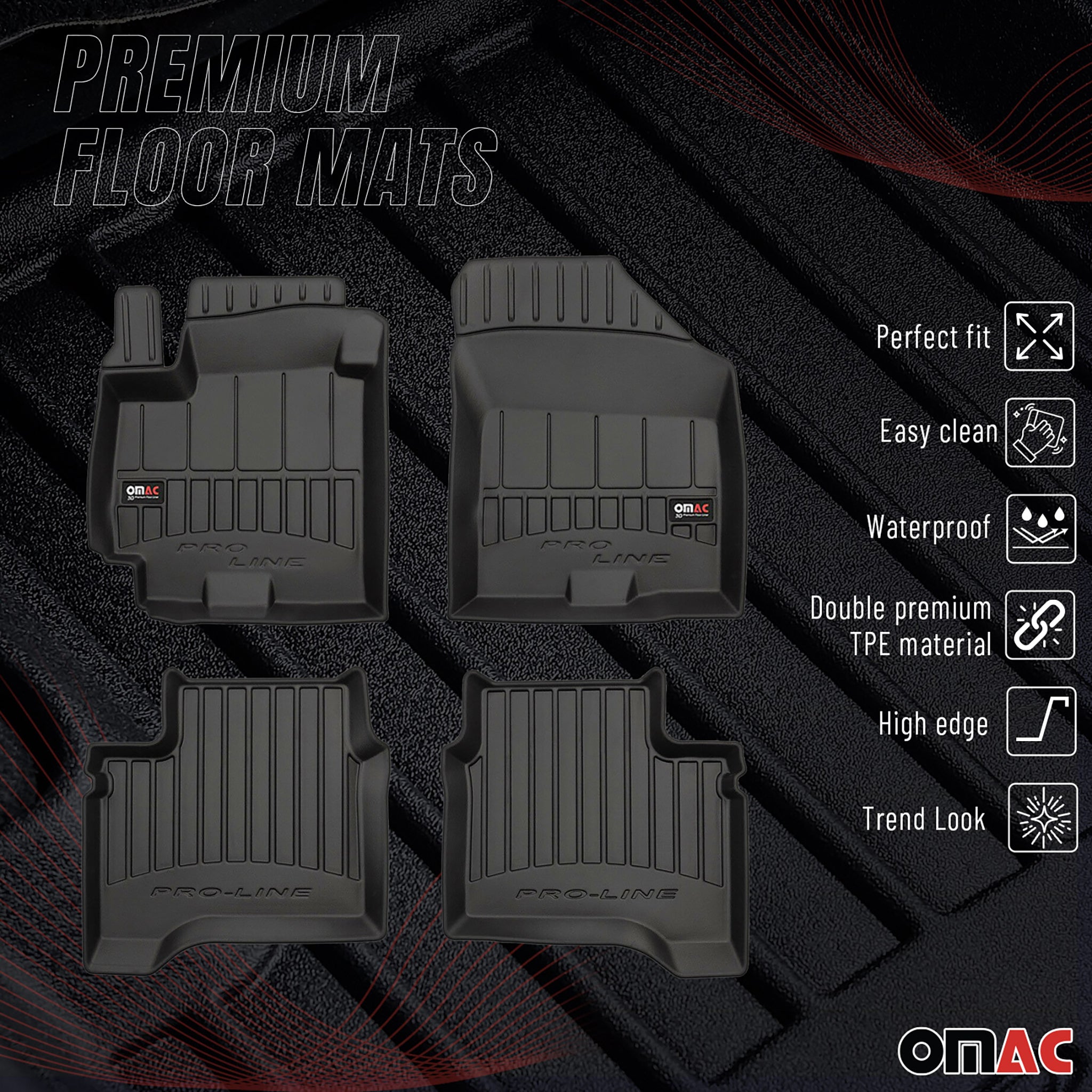 OMAC Premium Alfombrillas De Coche para Suzuki Swift 2017-2024 Negro TPE Goma 4x