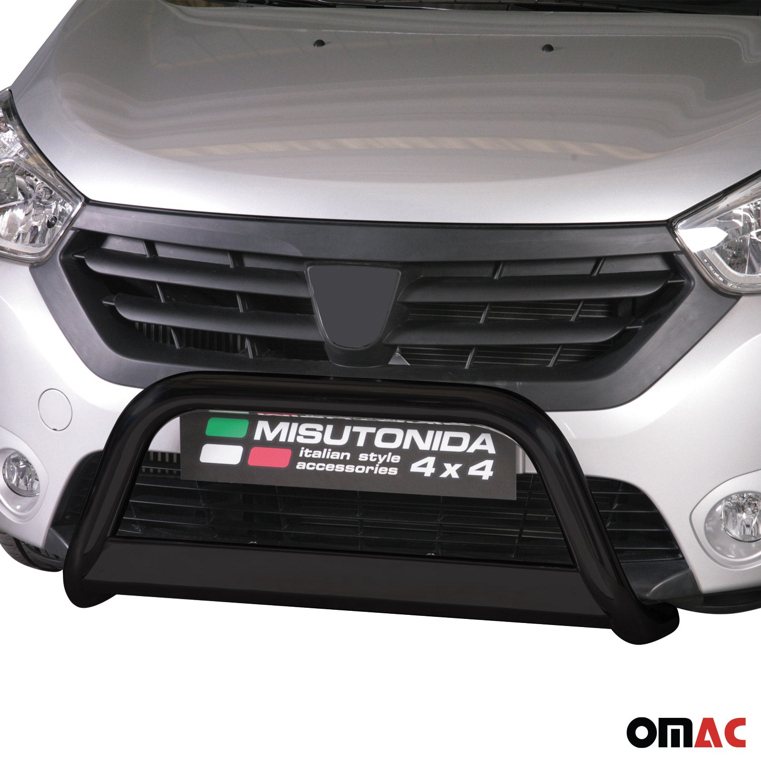 Bull Barra Frontal para Dacia Dokker 2012-2017 Negro Brillante Acero 1Pza