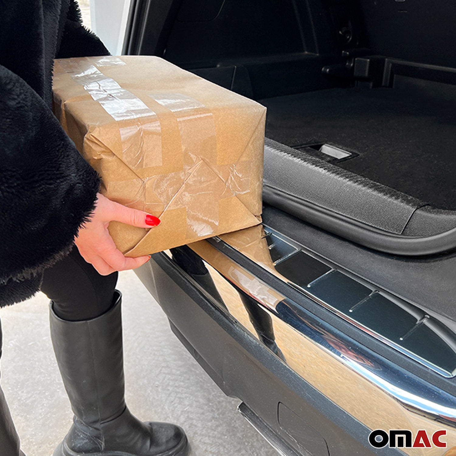 Protector de Parachoques Trasero para Audi Q5 FY 2017-2023 Plata Acero Brillante