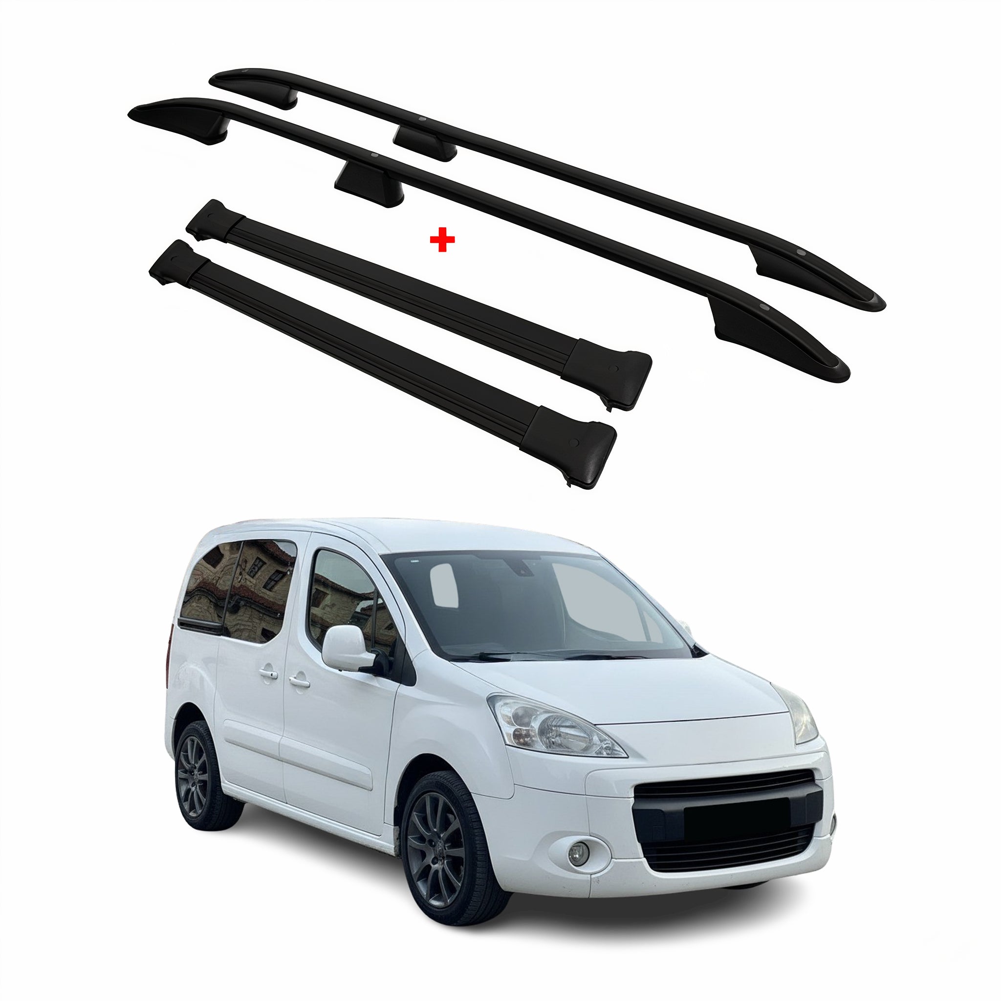 Rieles & Barras de Techo Coche para Peugeot Partner Tepee 2008-2018 Negro Alu 4x