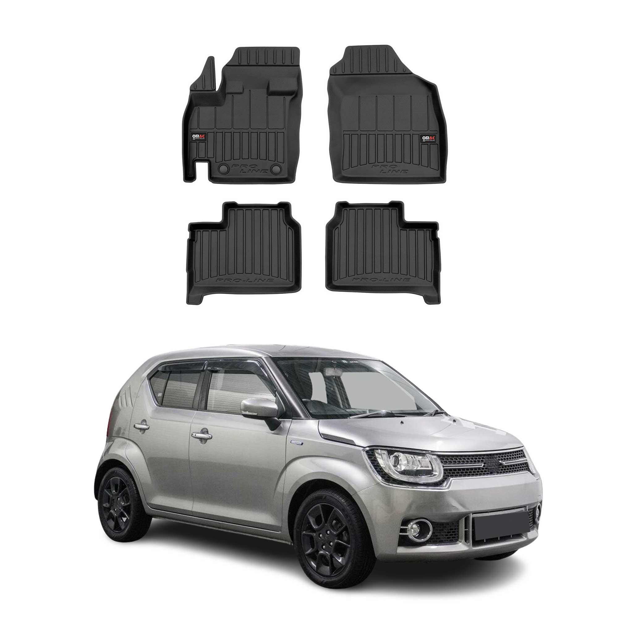 OMAC Premium Alfombrillas De Coche para Suzuki Ignis 2016-2026 Negro TPE Goma 4x
