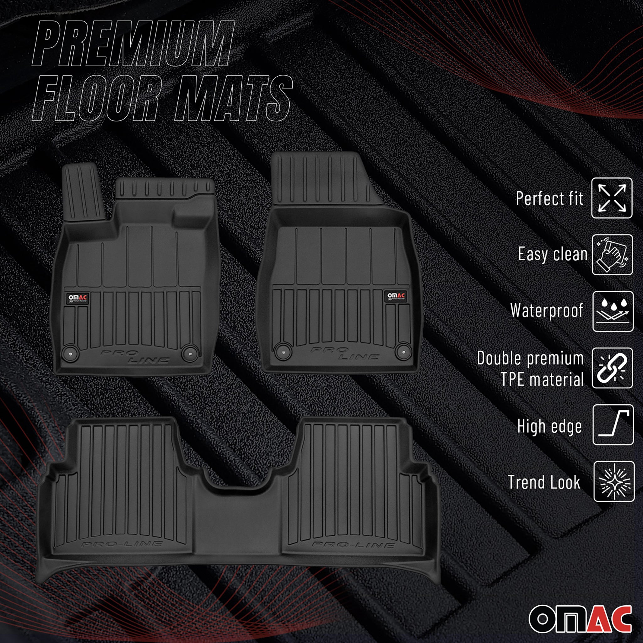 OMAC Premium Alfombrillas De Coche para VW ID.3 2020-2026 Negro TPE Goma 3Pza