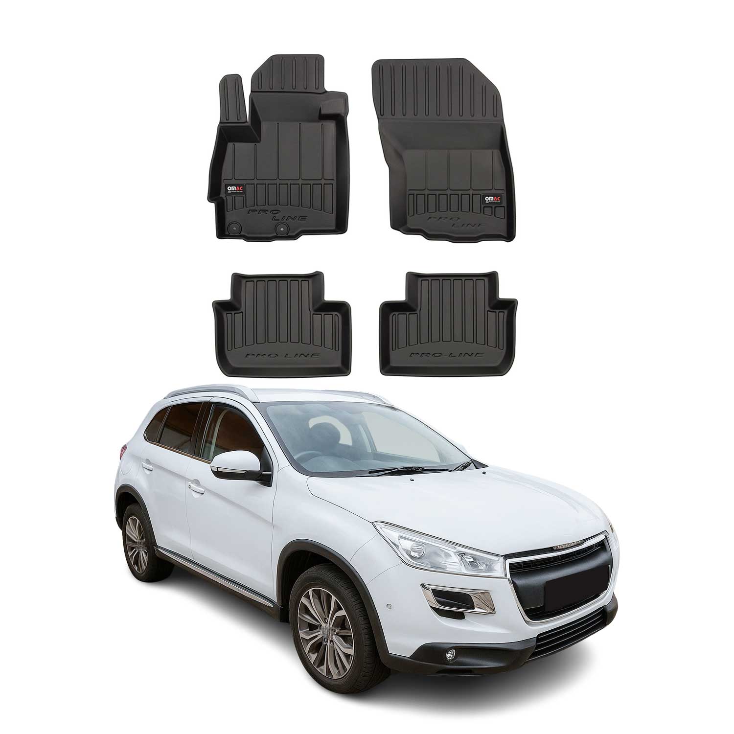 OMAC Premium Alfombrillas De Coche para Peugeot 4008 2012-2017 Negro TPE Goma 4x