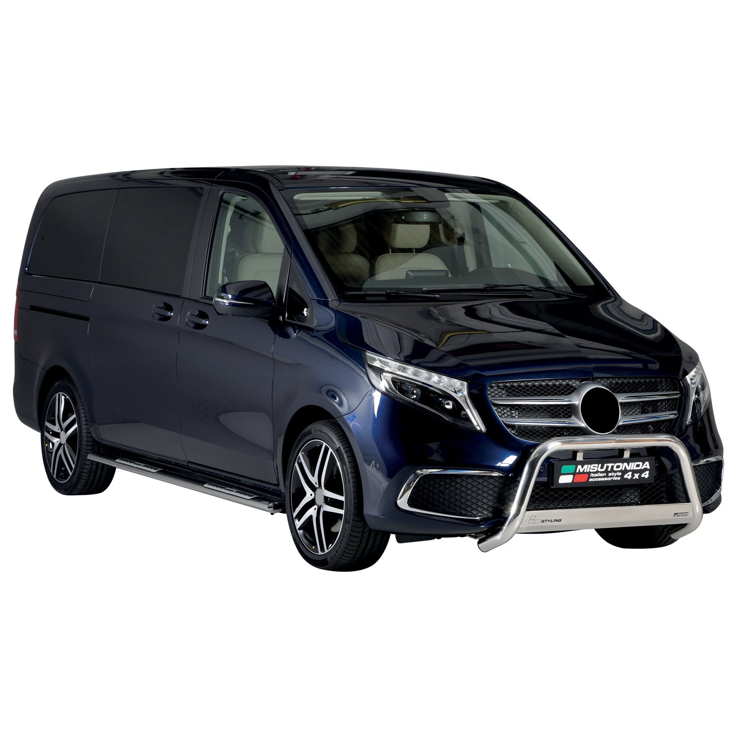 Bull Barra Frontal para Mercedes V Class 2020-2025 Plata Brillante Acero 1Pza