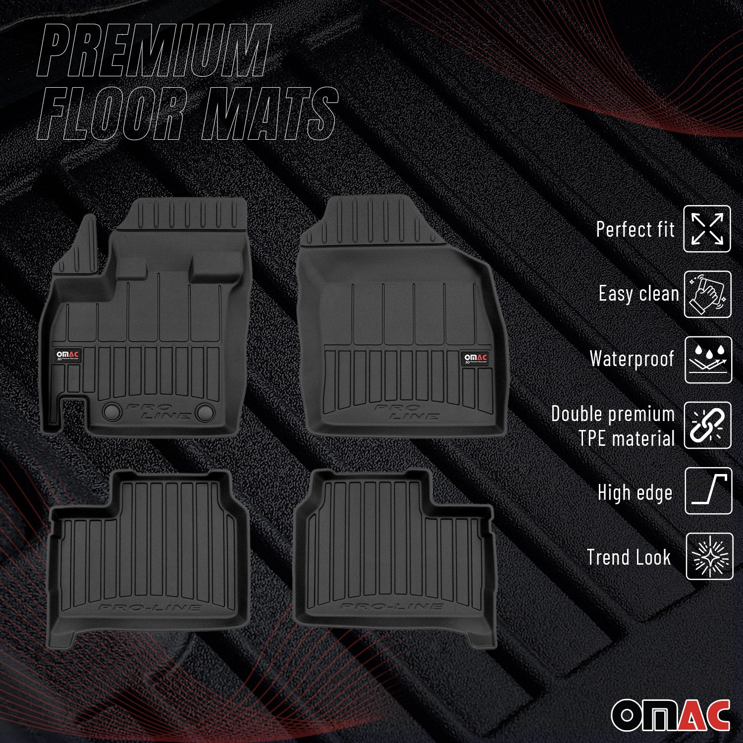 OMAC Premium Alfombrillas De Coche para Suzuki Ignis 2016-2025 Negro TPE Goma 4x