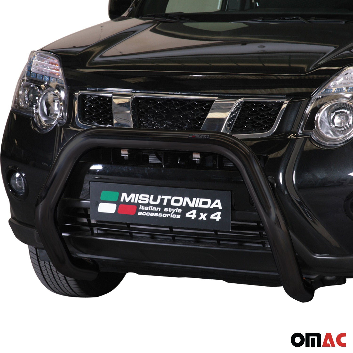Bull Barra Frontal para Nissan X-Trail 2011-2014 Negro Brillante Acero
