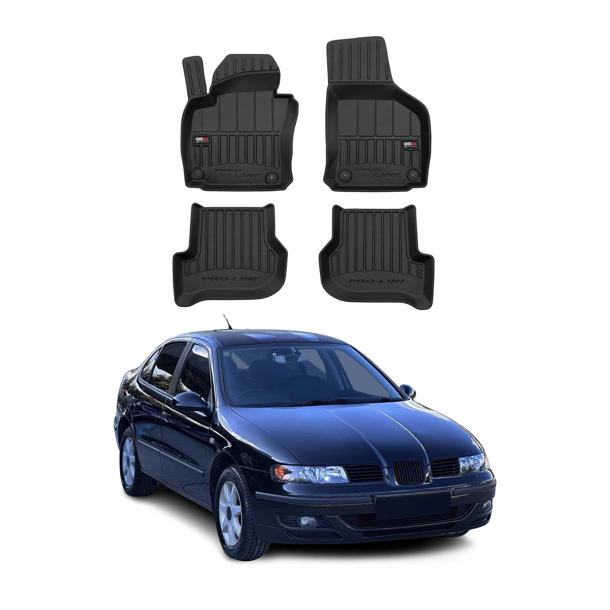 OMAC Premium Alfombrillas De Coche para Seat Toledo 2004-2009 Negro TPE Goma 4x