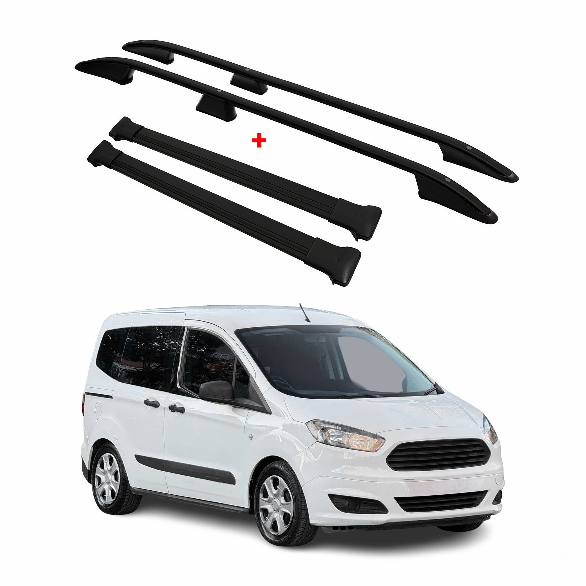 Rieles & Barras de Techo Coche para Ford Tourneo Transit Courier 2012-2024 Negro