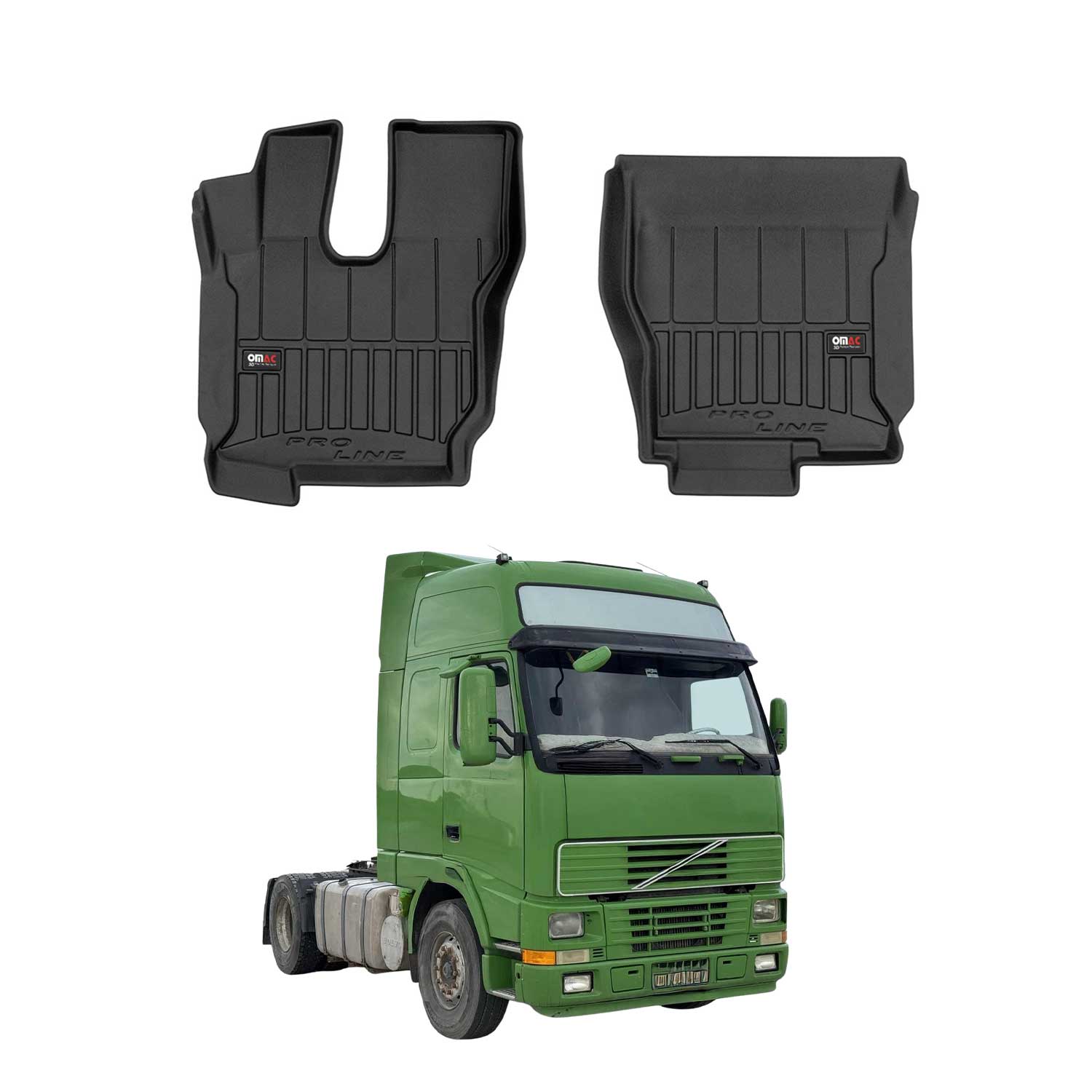 OMAC Premium Alfombrillas De Coche para Volvo FM 2001-2020 Negro TPE Goma 2Pza