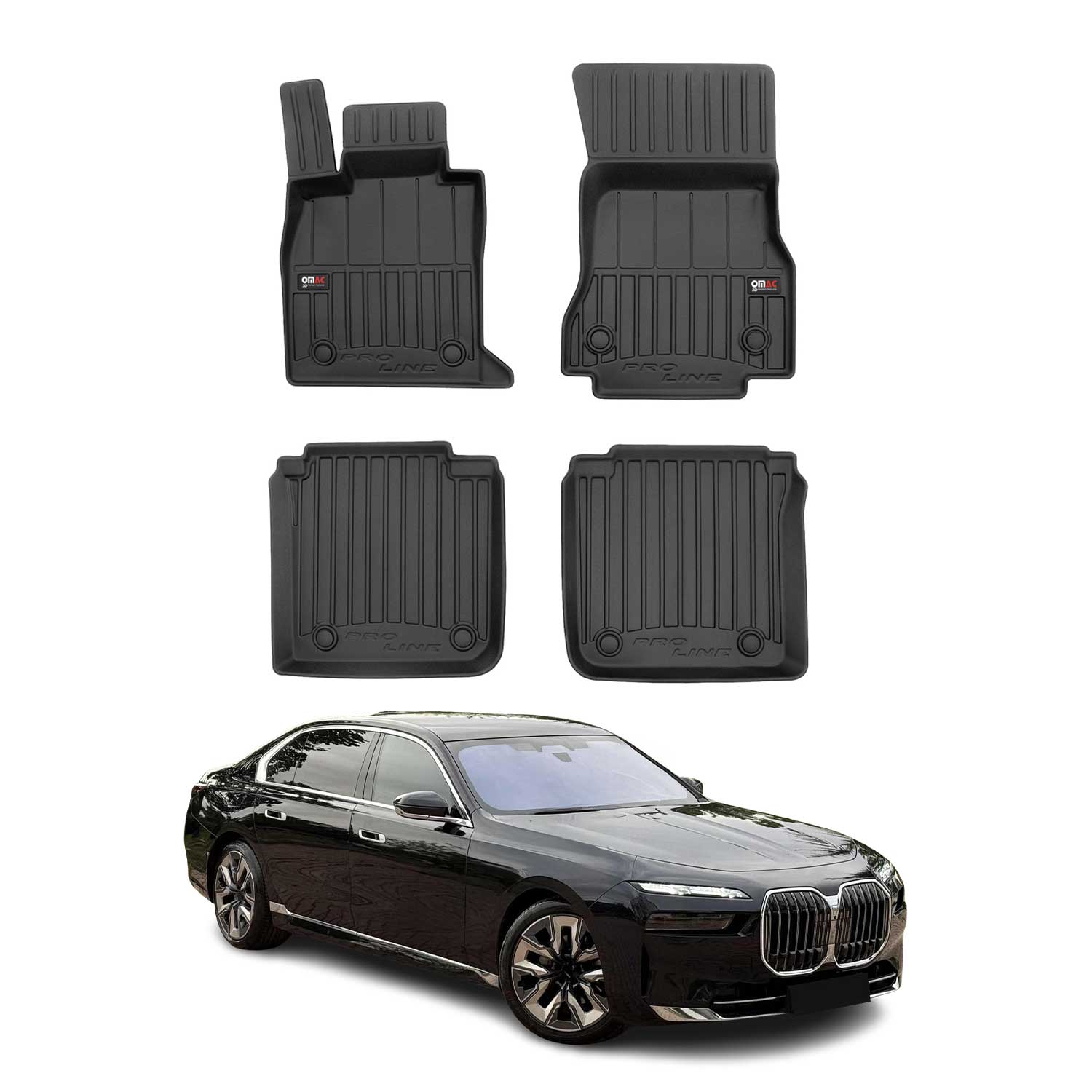OMAC Premium Alfombrillas De Coche para BMW Serie 7 i7 G70 2022-25 Negro TPE 4x