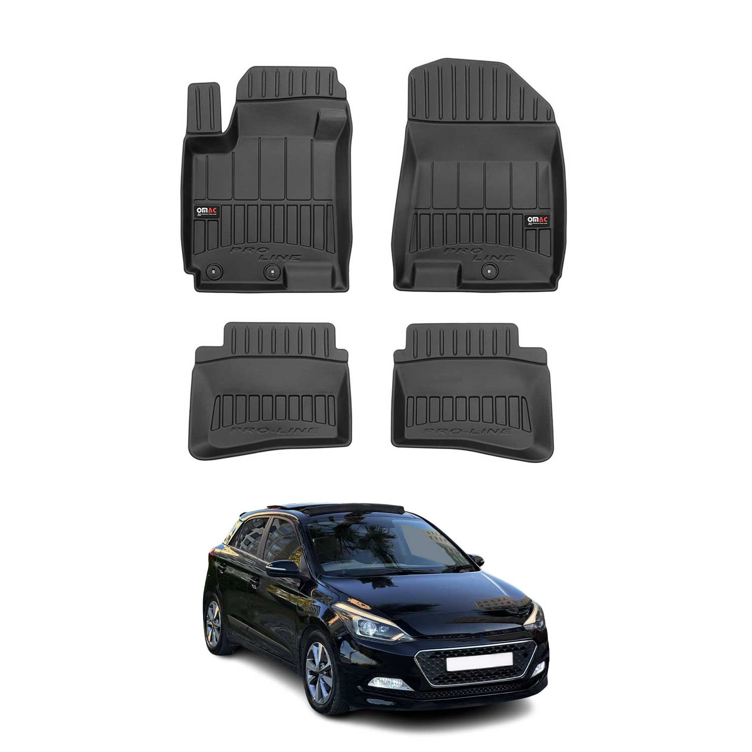 OMAC Premium Alfombrillas De Coche para Hyundai i20 2014-2020 Negro TPE Goma 4x