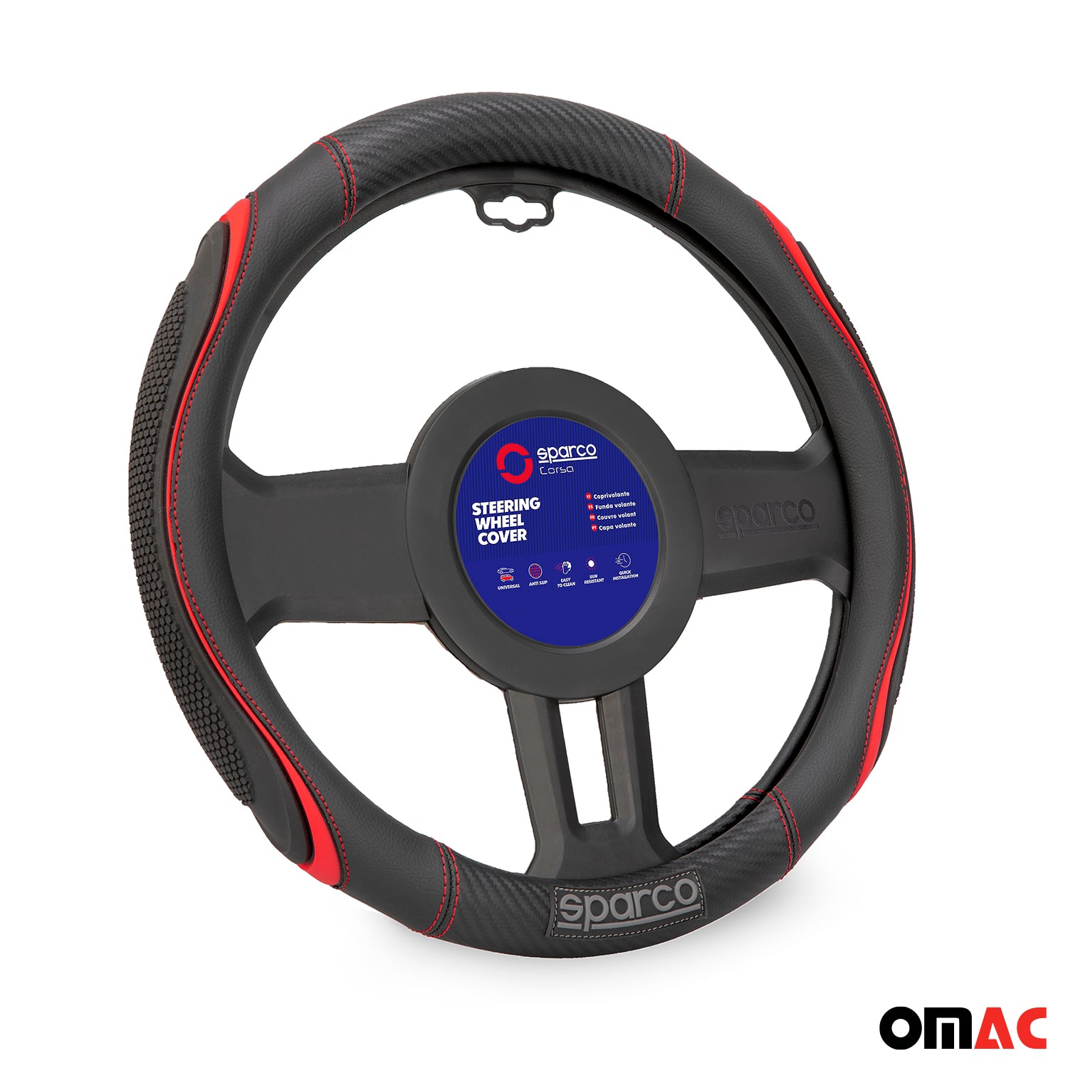 Sparco Cubierta de Para Volante de para ø37-38cm Universal Negro Rojo Goma