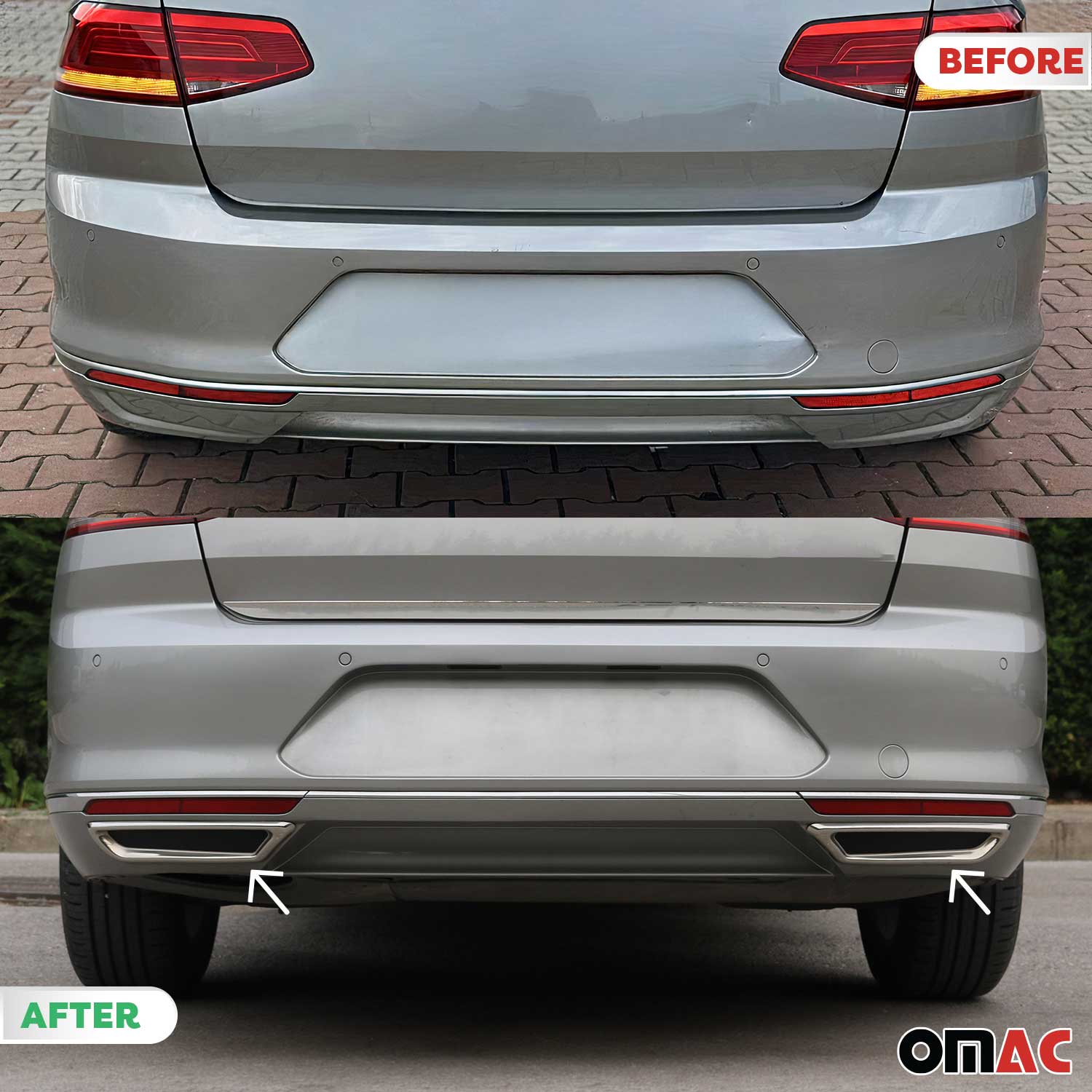 Marco de Punta de Escape para VW Passat B8 2014-2019 Plata Acero 2Pcs