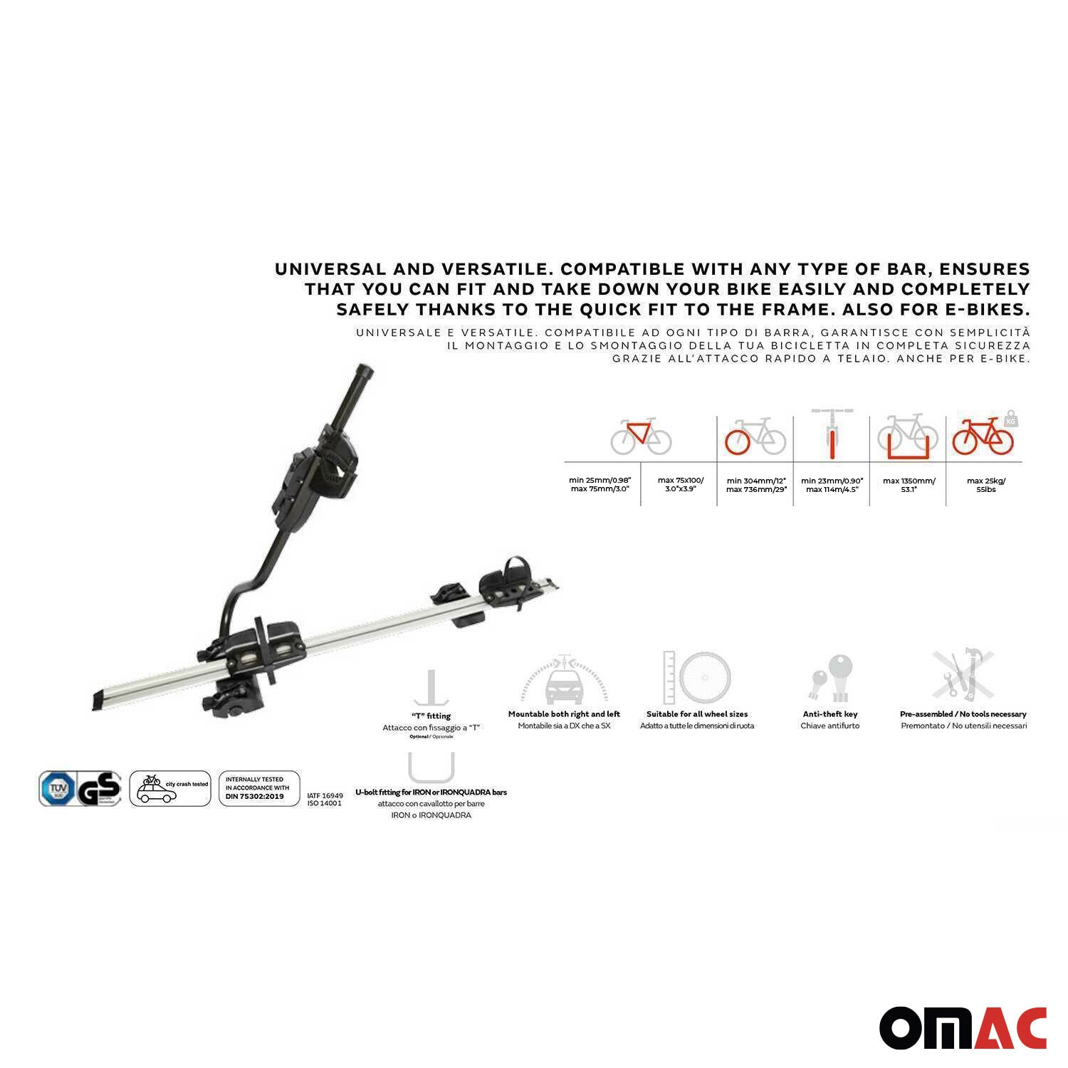 Portabicicletas de Techo para Bicicletas Universal Gris Negro Aluminio