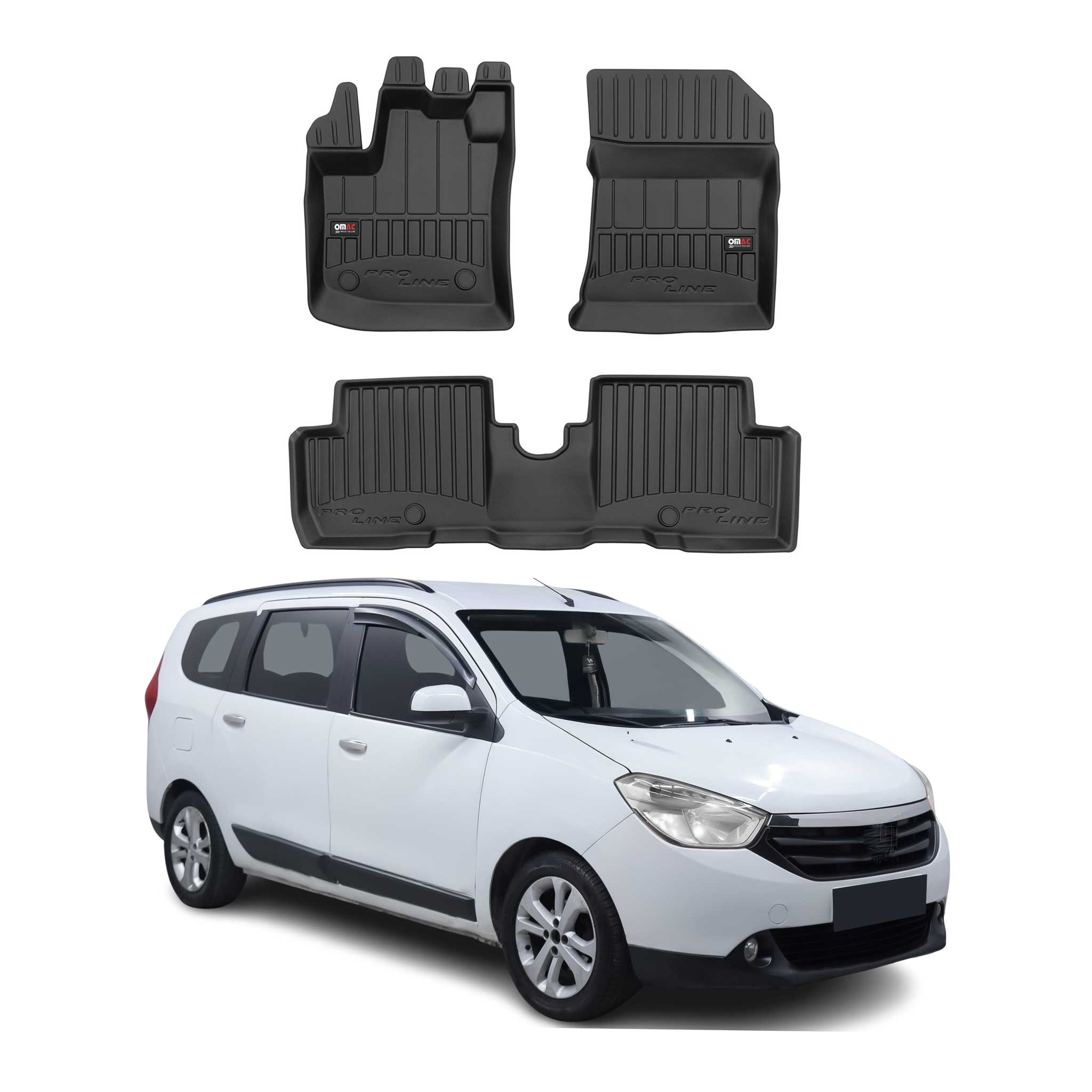 OMAC Premium Alfombrillas De Coche para Dacia Lodgy 2012-2024 Negro TPE Goma 3x