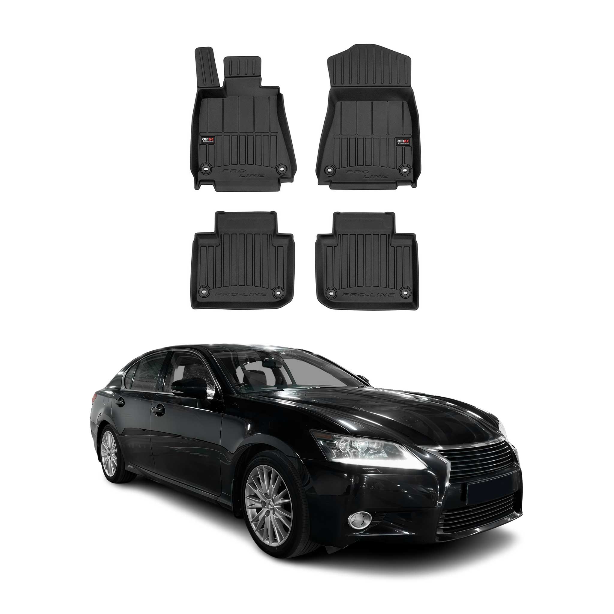 OMAC Premium Alfombrillas De Coche para Lexus GS 2012-2020 Negro TPE Goma 4Pza