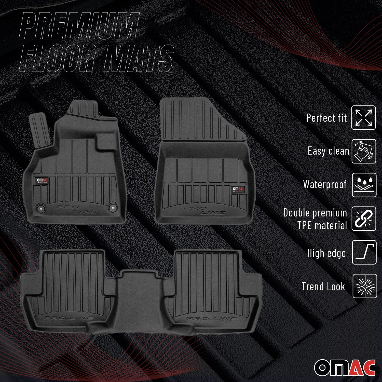 OMAC Premium Alfombrillas De Coche para DS5 2015-2018 Negro TPE Goma 3Pza