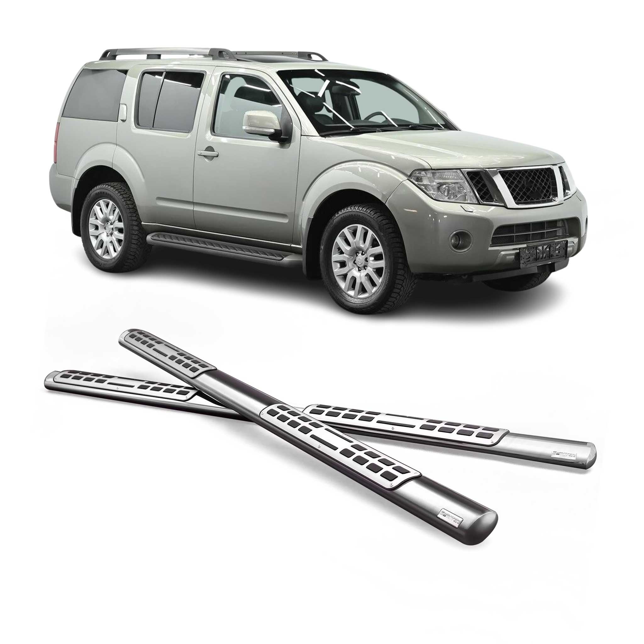 Par de Estribos Barras Laterales para Nissan Pathfinder 2005-2011 Plata Acero 2x
