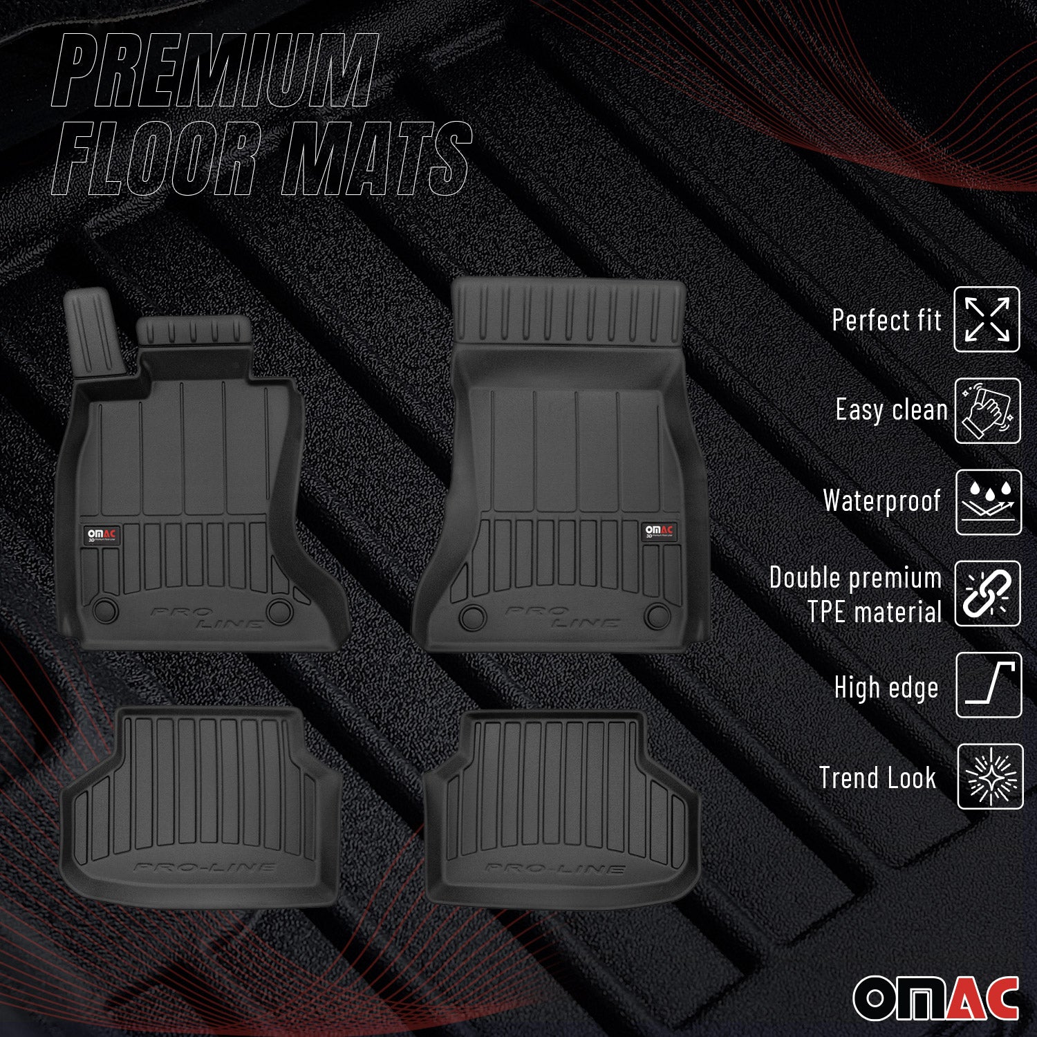OMAC Premium Alfombrillas De Coche para BMW Serie 7 F01 corto 2008-2015 Goma 4x