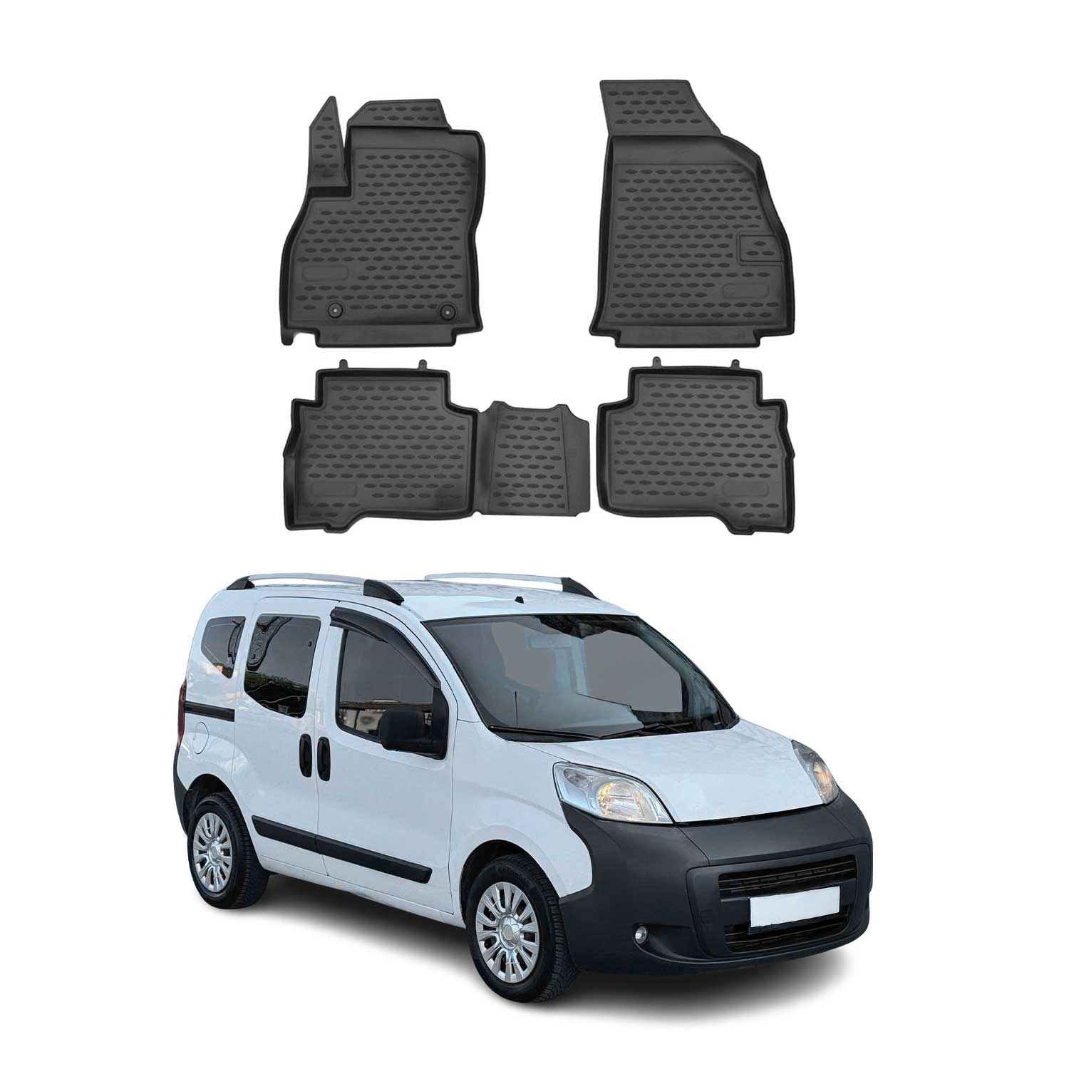 OMAC Alfombrillas De Coche para Peugeot Bipper 2008-2024 Negro Goma TPE 4Pza