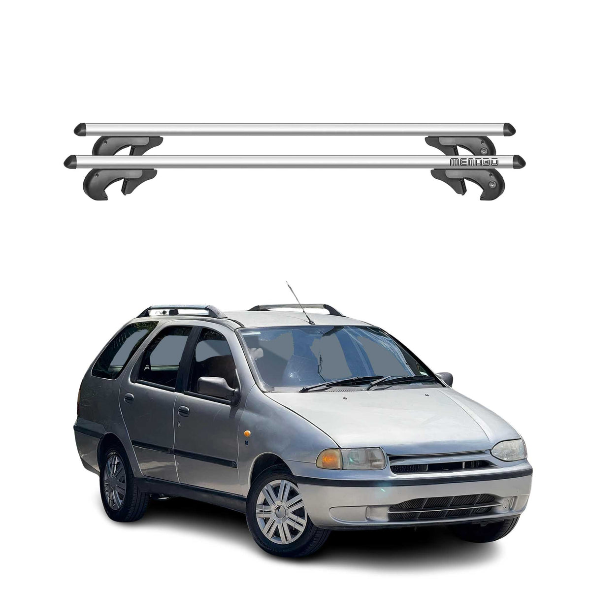 Menabo Barras de Techo Baca para Fiat Palio Weekend 1997-2001 Gris Aluminio 2Pza