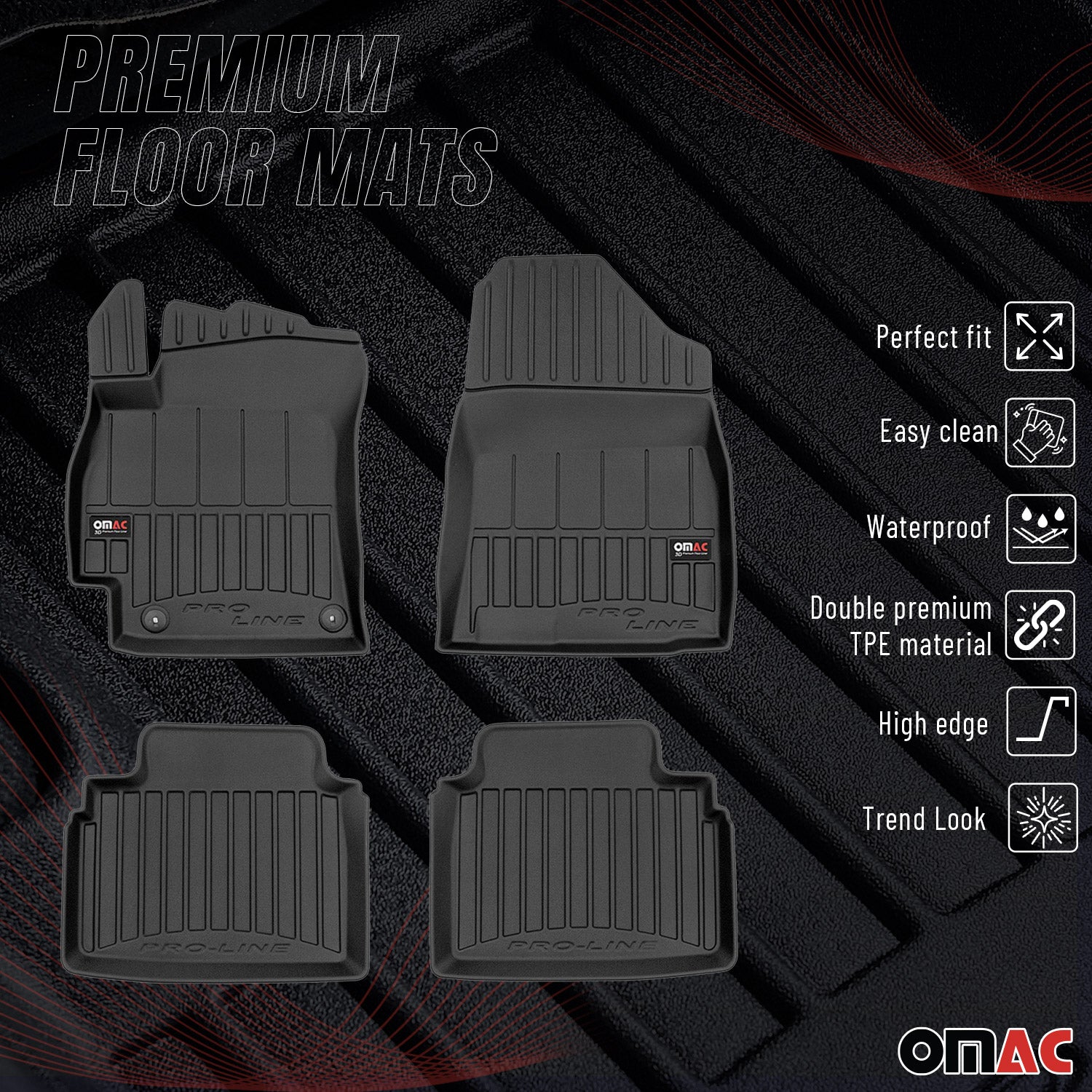OMAC Premium Alfombrillas De Coche para Hyundai Elantra Sedán 2021-2026 Goma 4x