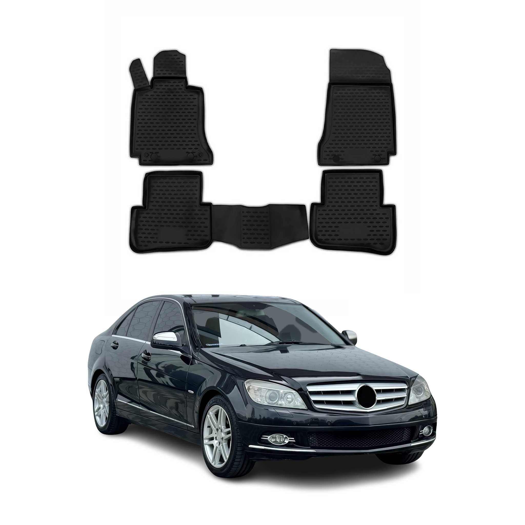 OMAC Alfombrillas De Coche para Mercedes C Klasse W204 2007-2014 Negro TPE 4Pza