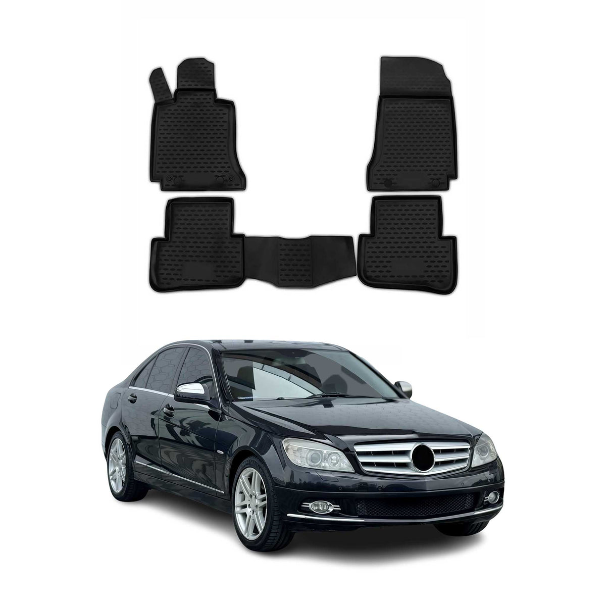 OMAC Alfombrillas De Coche para Mercedes C Klasse W204 2007-2014 Negro TPE 4Pza