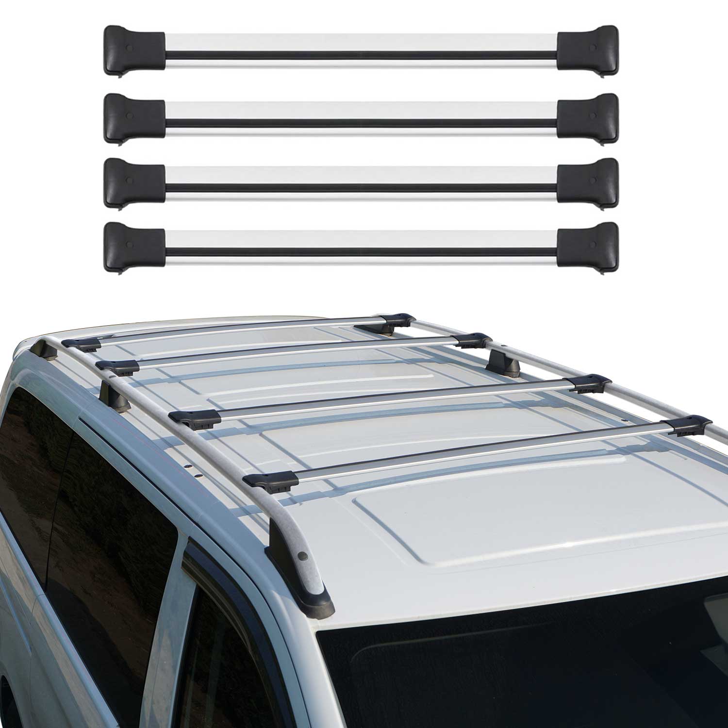 Barras de Techo Coche para VW Transporter T5 2003-2015 Gris Aluminio 4x