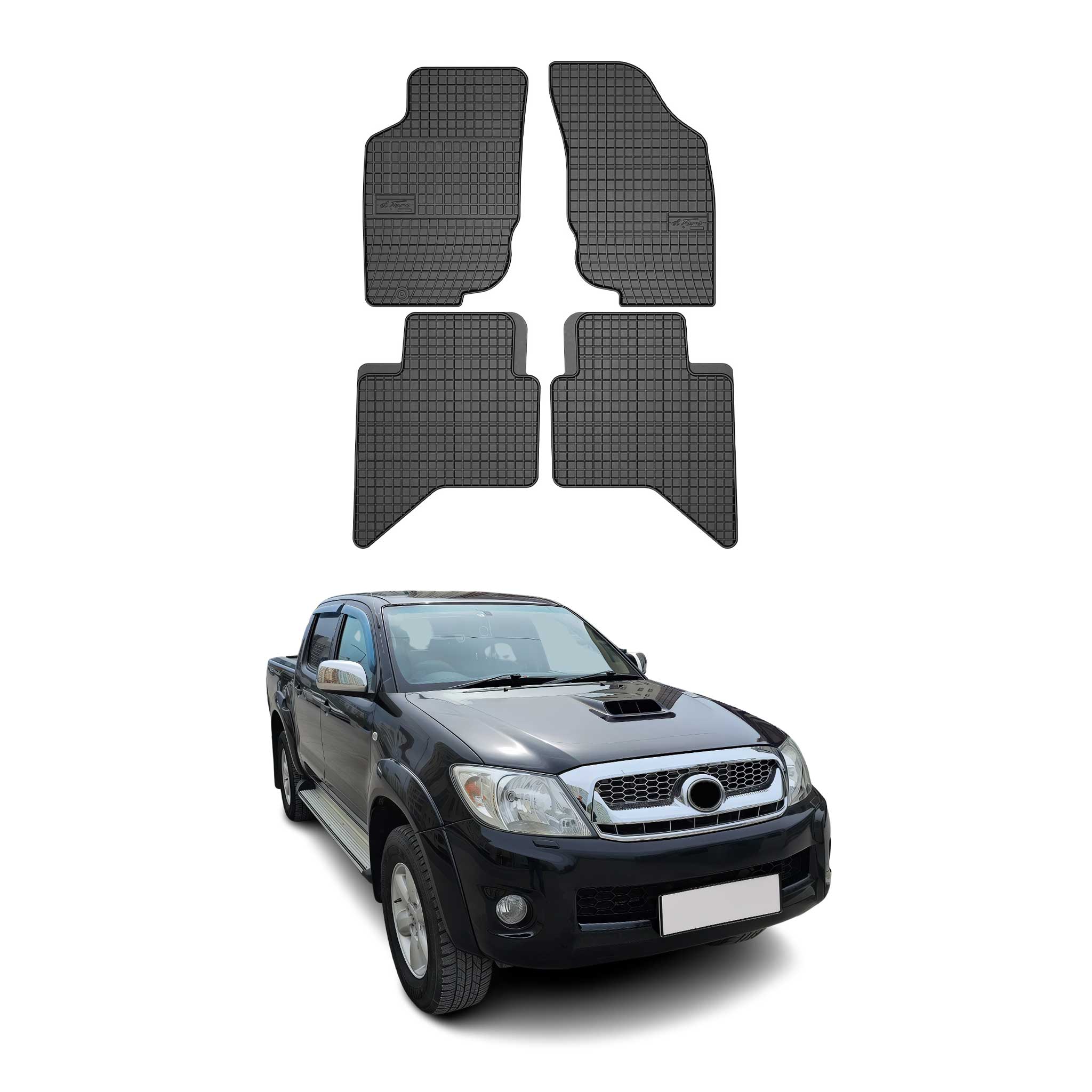OMAC Alfombrillas De Coche para Toyota Hilux 2005-2015 Negro Goma 4Pza