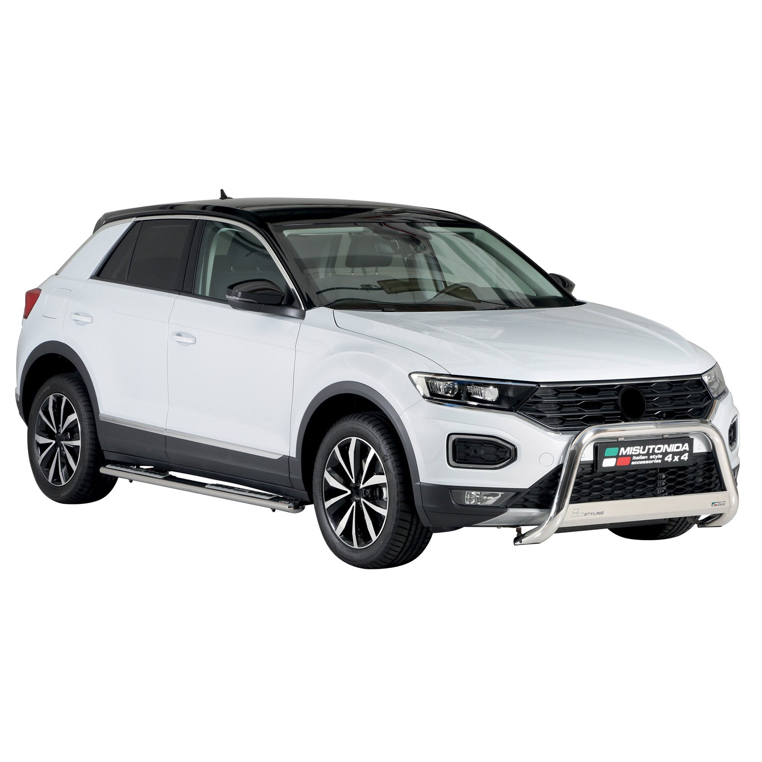 Par de Estribos Barras Laterales para VW T-Roc 2017-2025 Plata Acero 2x