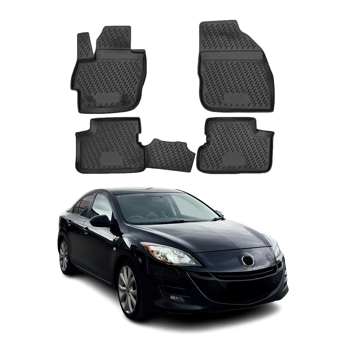 OMAC Alfombrillas De Coche para Mazda 3 2009-2013 Negro Goma TPE 4Pza