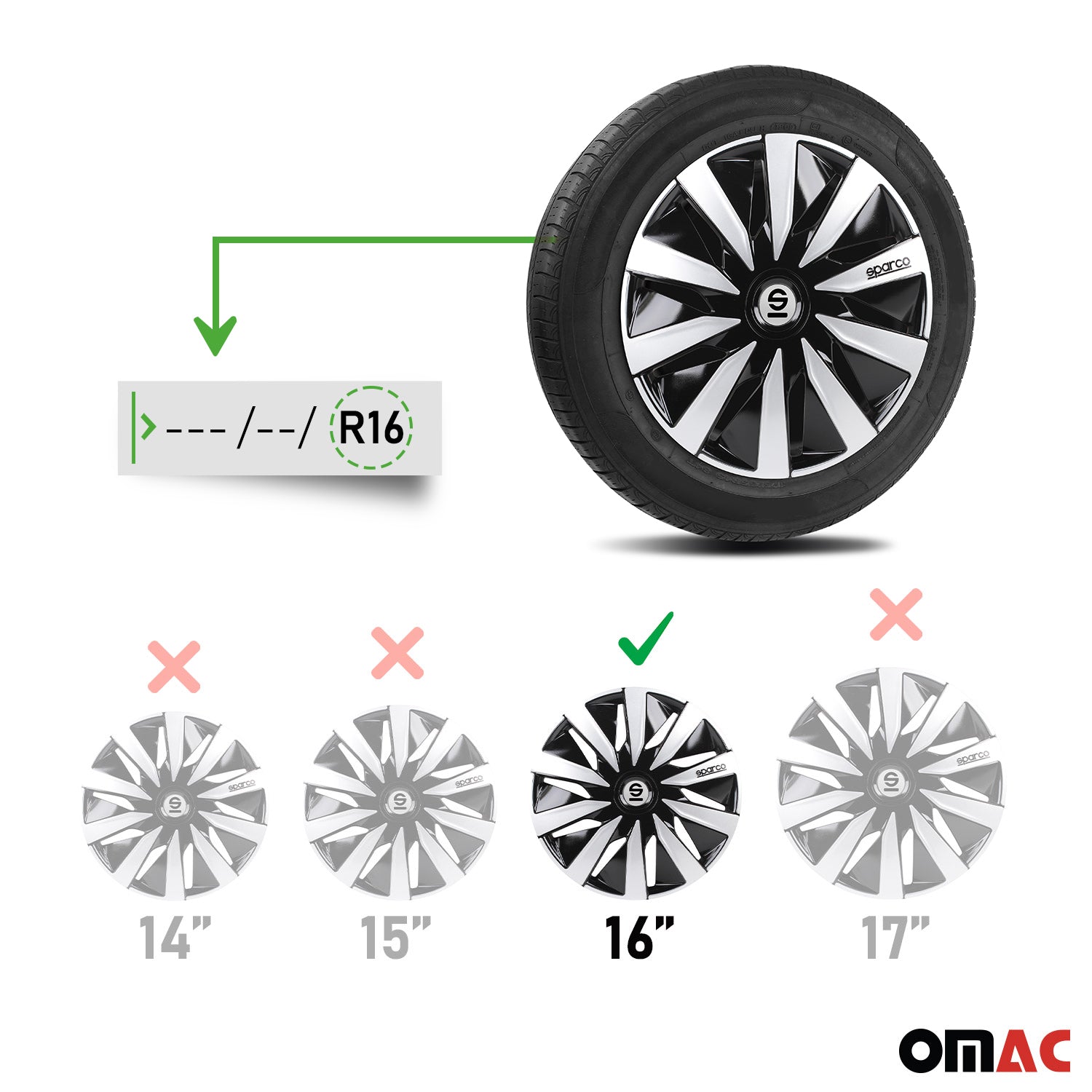 Sparco Lazio Tapacubos 16" pulgadas Universal Negro Plata ABS Plástico