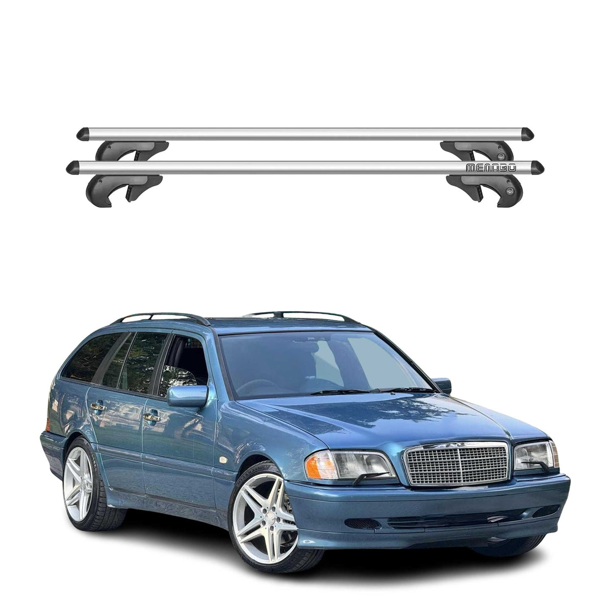 Menabo Barras de Techo Baca para Mercedes C Class S202 Familiar 1996-2001 Gris
