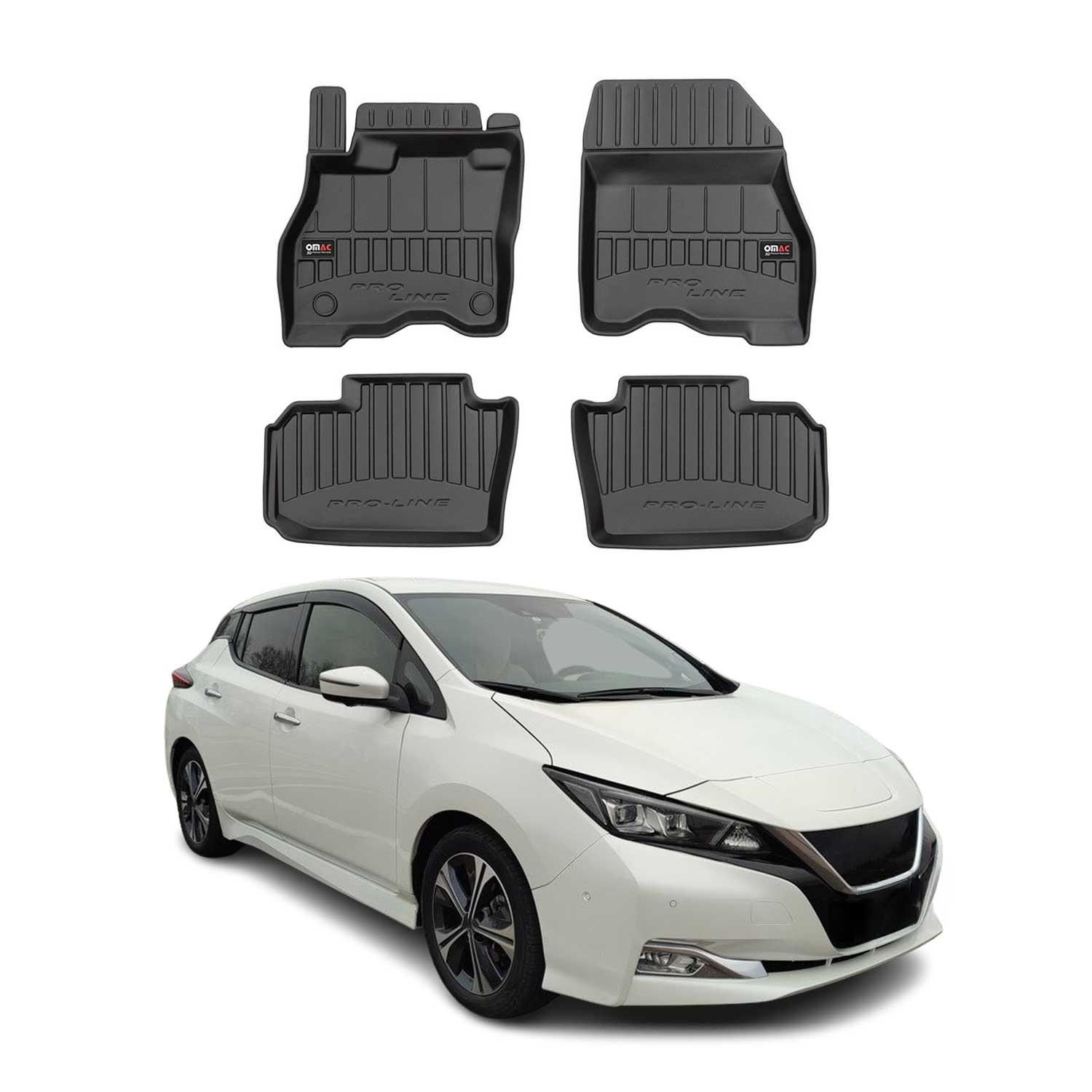 OMAC Premium Alfombrillas De Coche para Nissan Leaf 2017-2024 Negro TPE Goma 4x