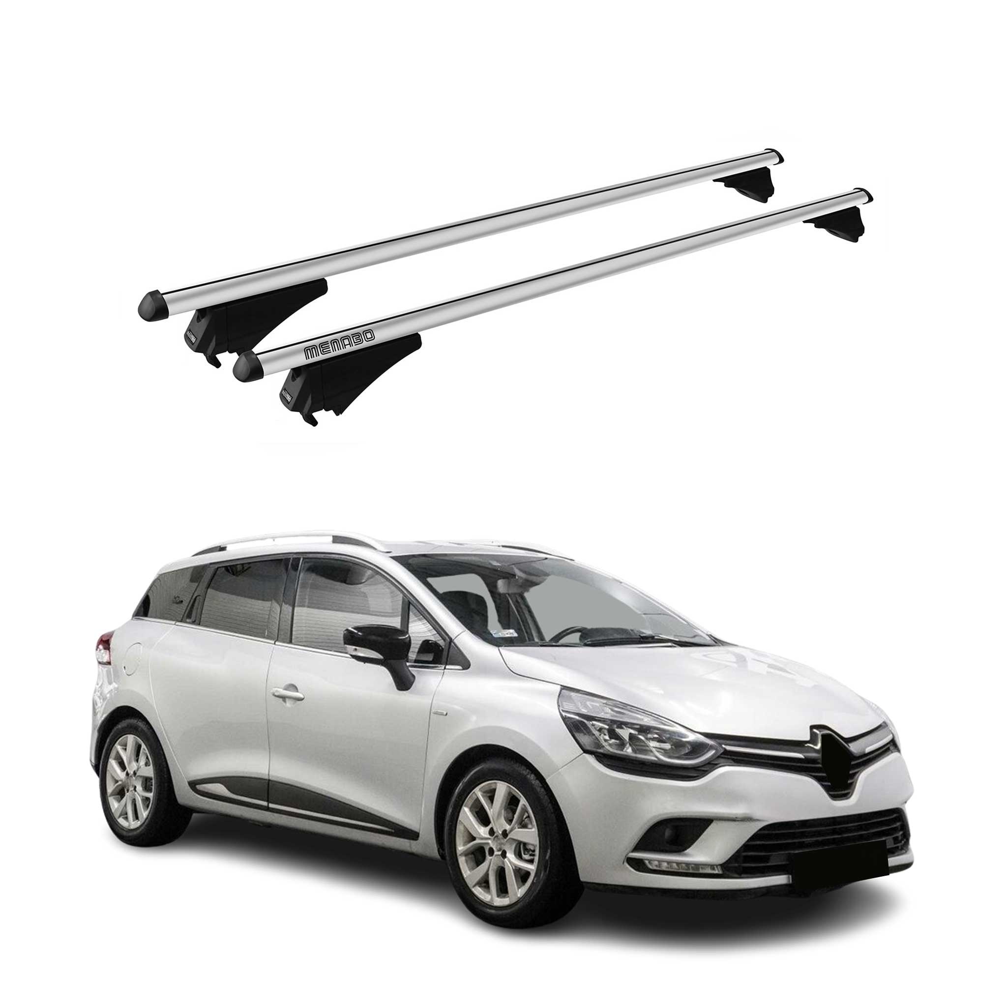 Menabo Barras de Techo Coche Baca para Renault Clio Grand Tourer 2013-2019 Gris
