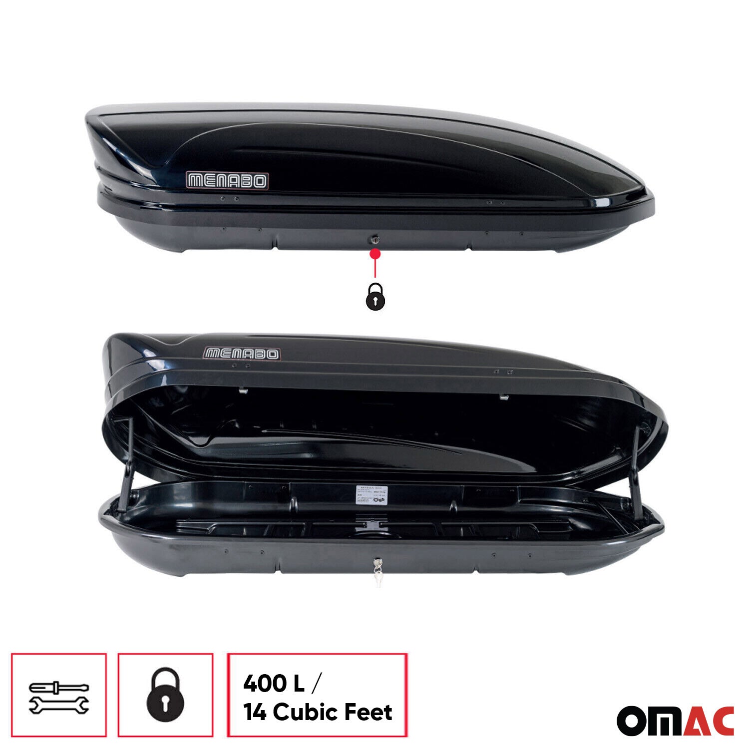 Menabo Mania Box baule da tetto 400 lt portapacchi Universal Negro Plástico