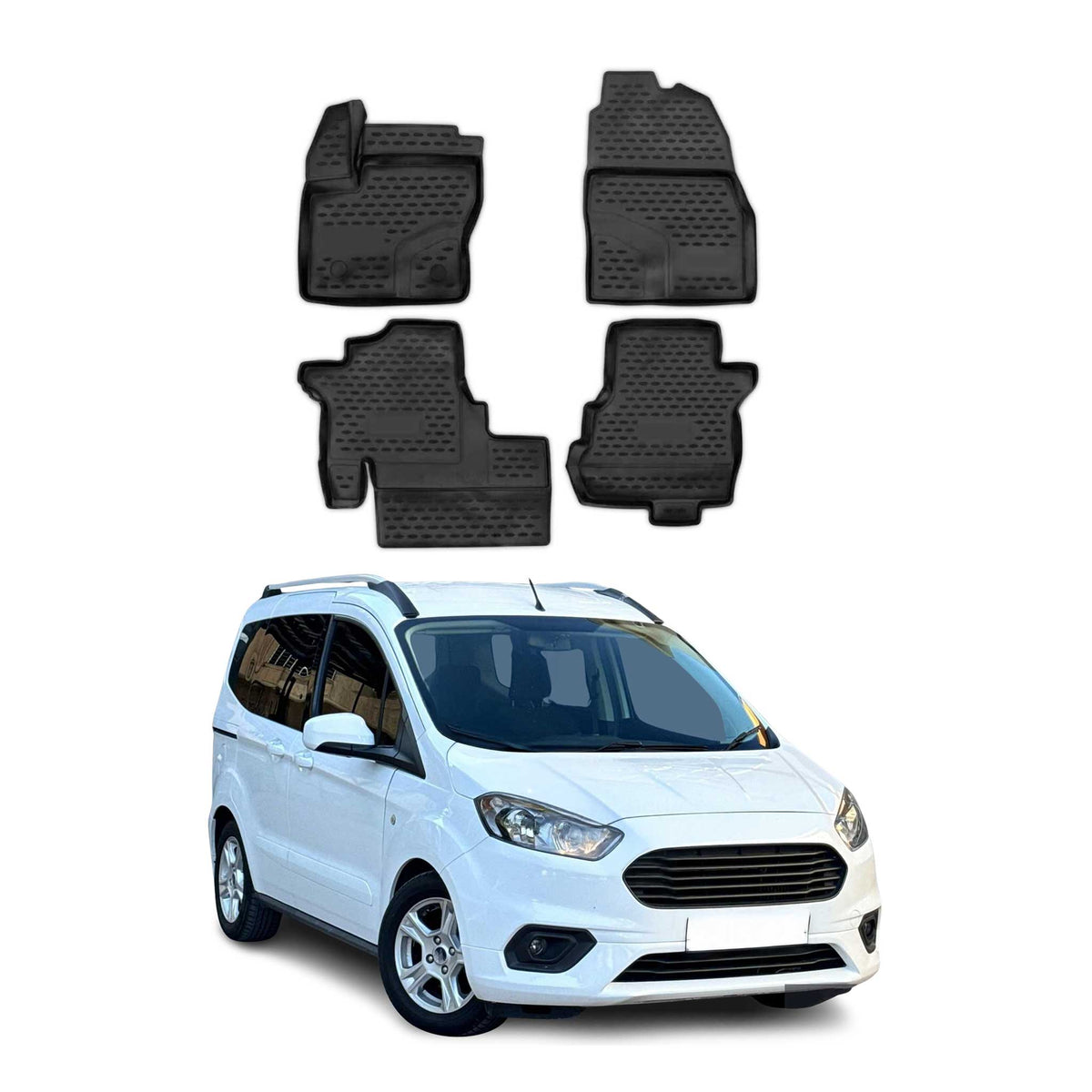 OMAC Alfombrillas De Coche para Ford Tourneo Courier 2014-2024 Negro Goma TPE 4x