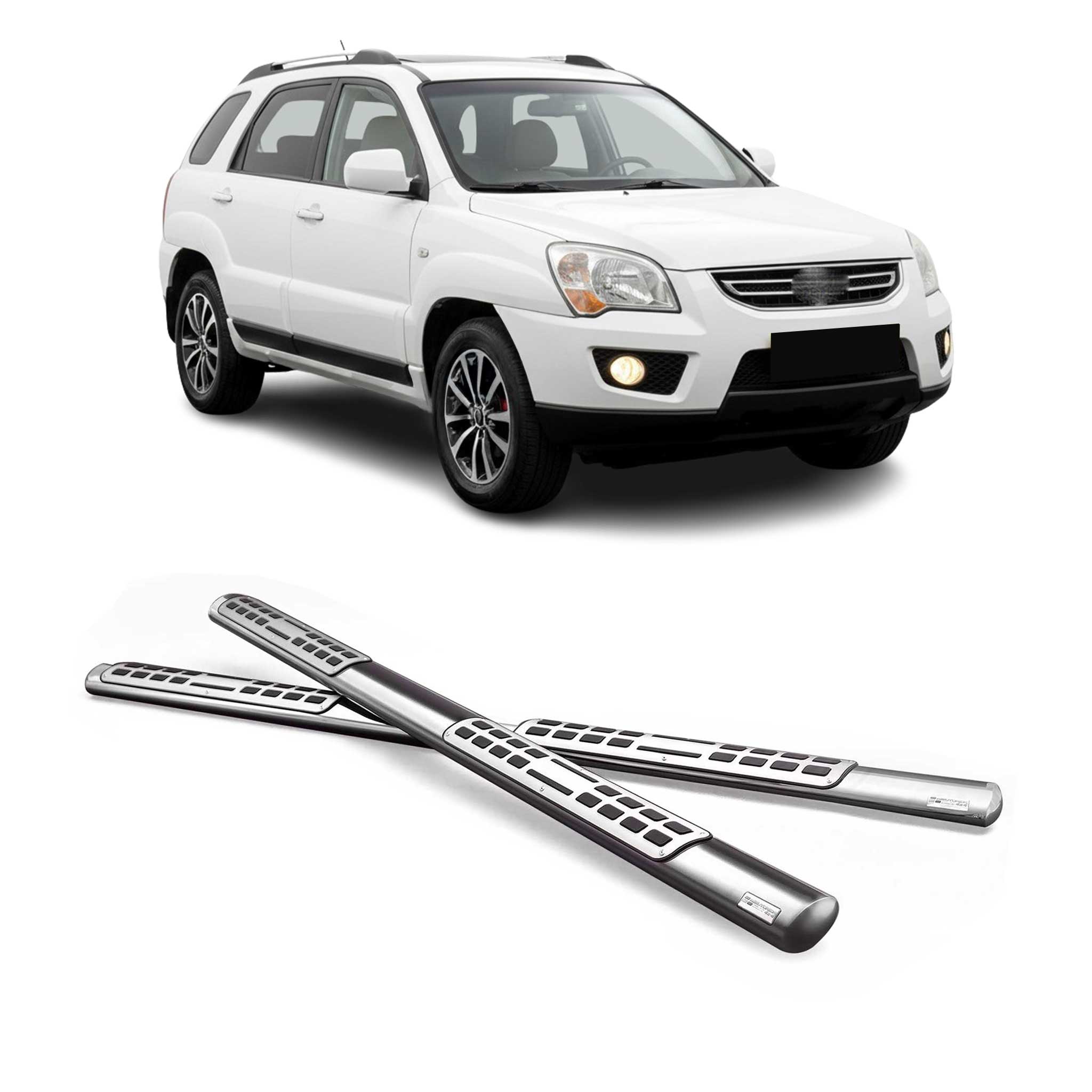 Par de Estribos Barras Laterales para Kia Sportage 2008-2010 Plata Acero 2x
