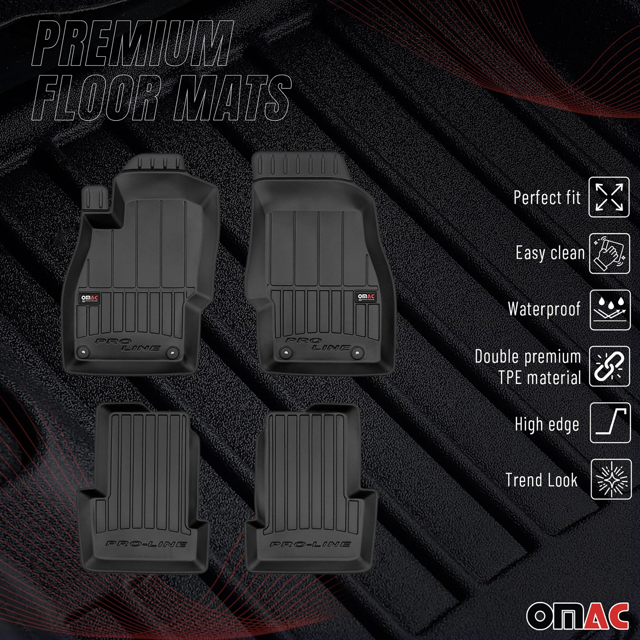 OMAC Premium Alfombrillas De Coche para Opel Corsa 2014-2019 Negro TPE Goma 4Pza