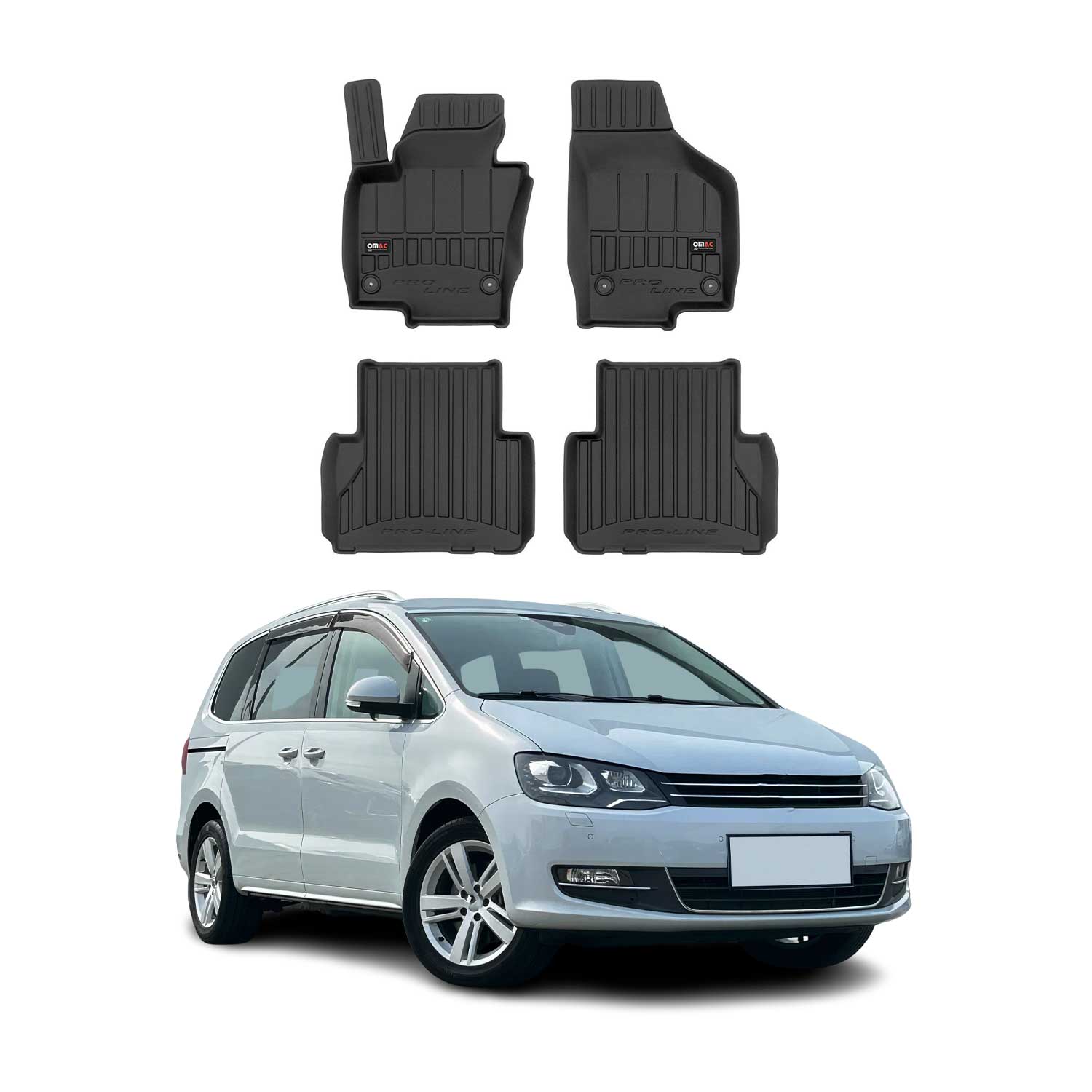 OMAC Premium Alfombrillas De Coche para VW Sharan 2010-2023 Negro TPE Goma 4Pza