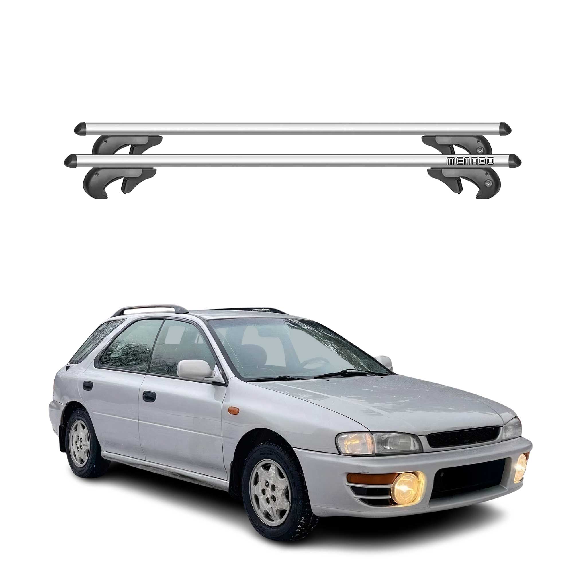 Menabo Barras de Techo Baca para Subaru Impreza 1992-2000 Gris Aluminio 2Pza