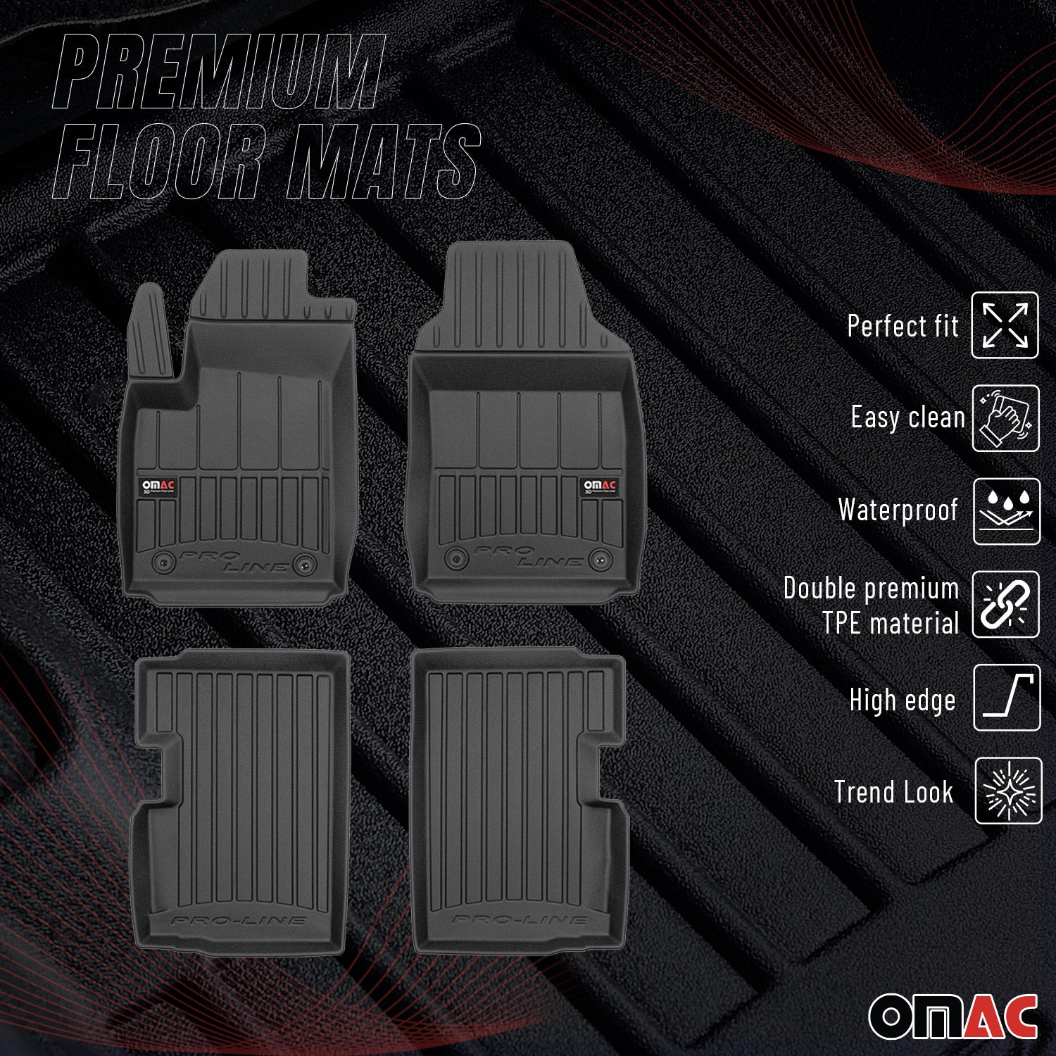 OMAC Premium Alfombrillas De Coche para Fiat 500 500C 2007-2026 TPE Goma 4x