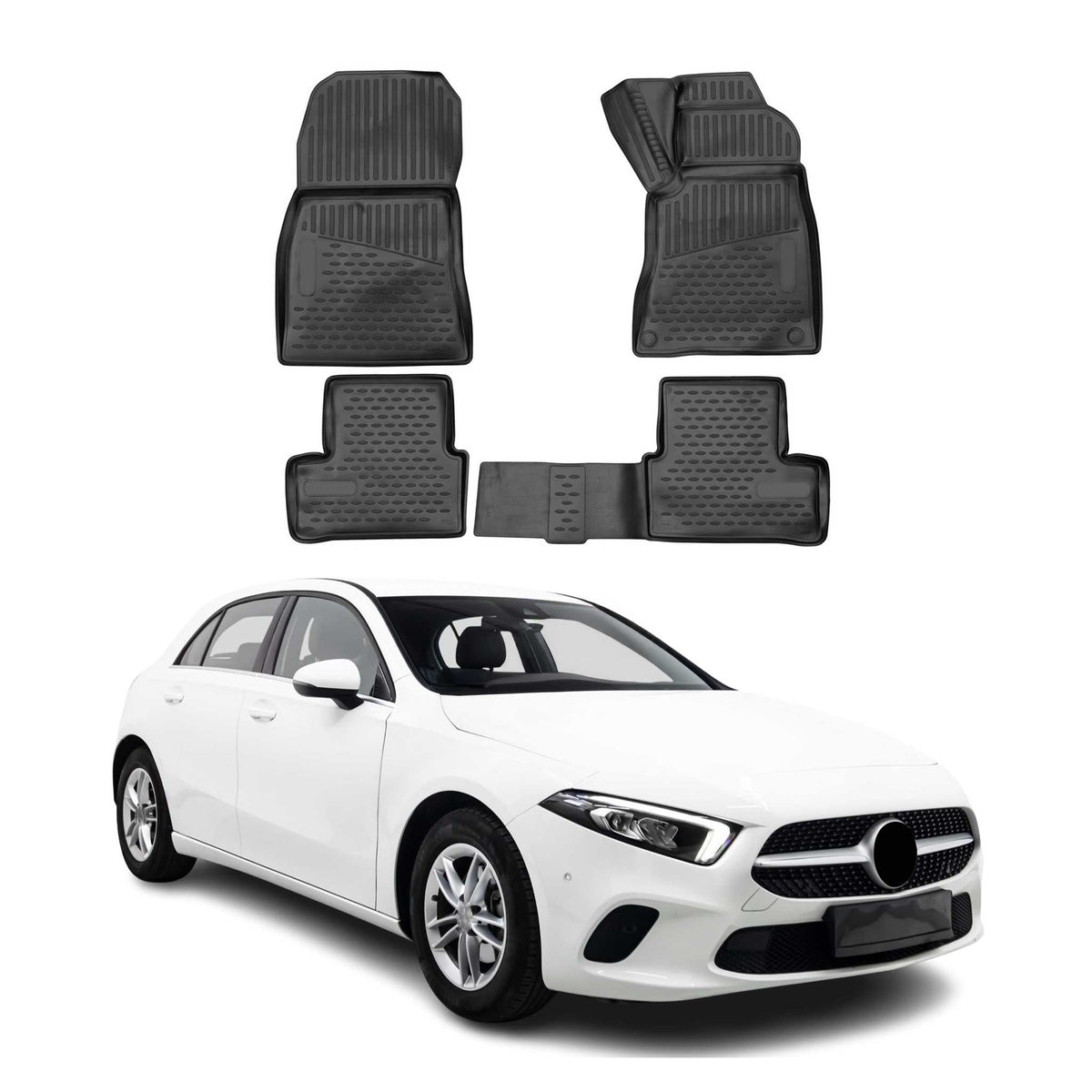 OMAC Alfombrillas De Coche para Mercedes A Class 2018-2025 RHD Negro Goma TPE 4x