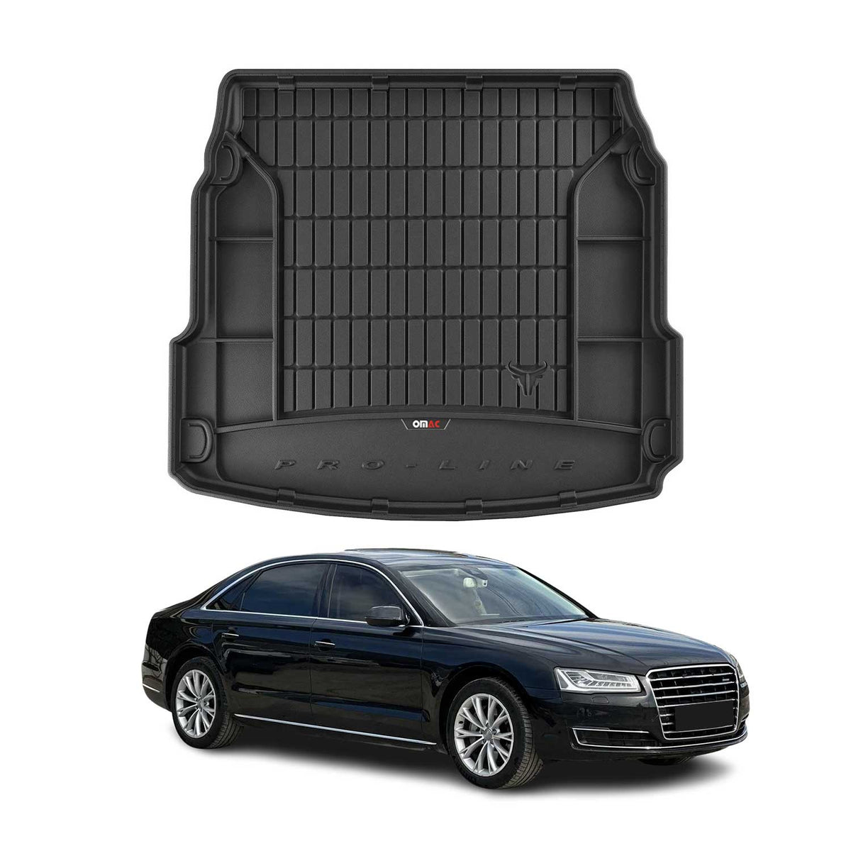 OMAC Premium Bandeja Maletero Alfombrilla para Audi A8 2009-2018 Negro Goma TPE