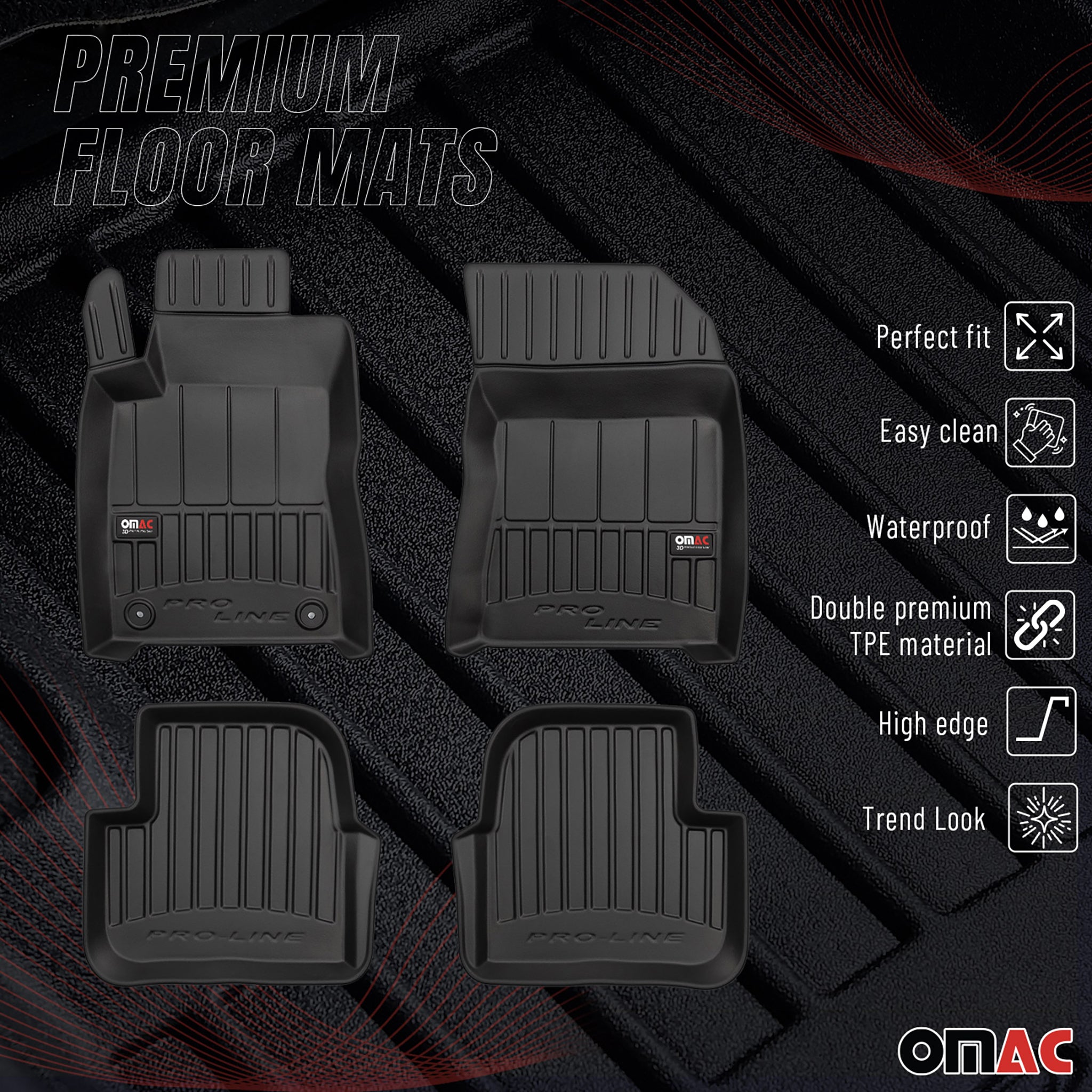 OMAC Premium Alfombrillas De Coche para Citroen C3 Hatchback 2016-2024 Goma 4x