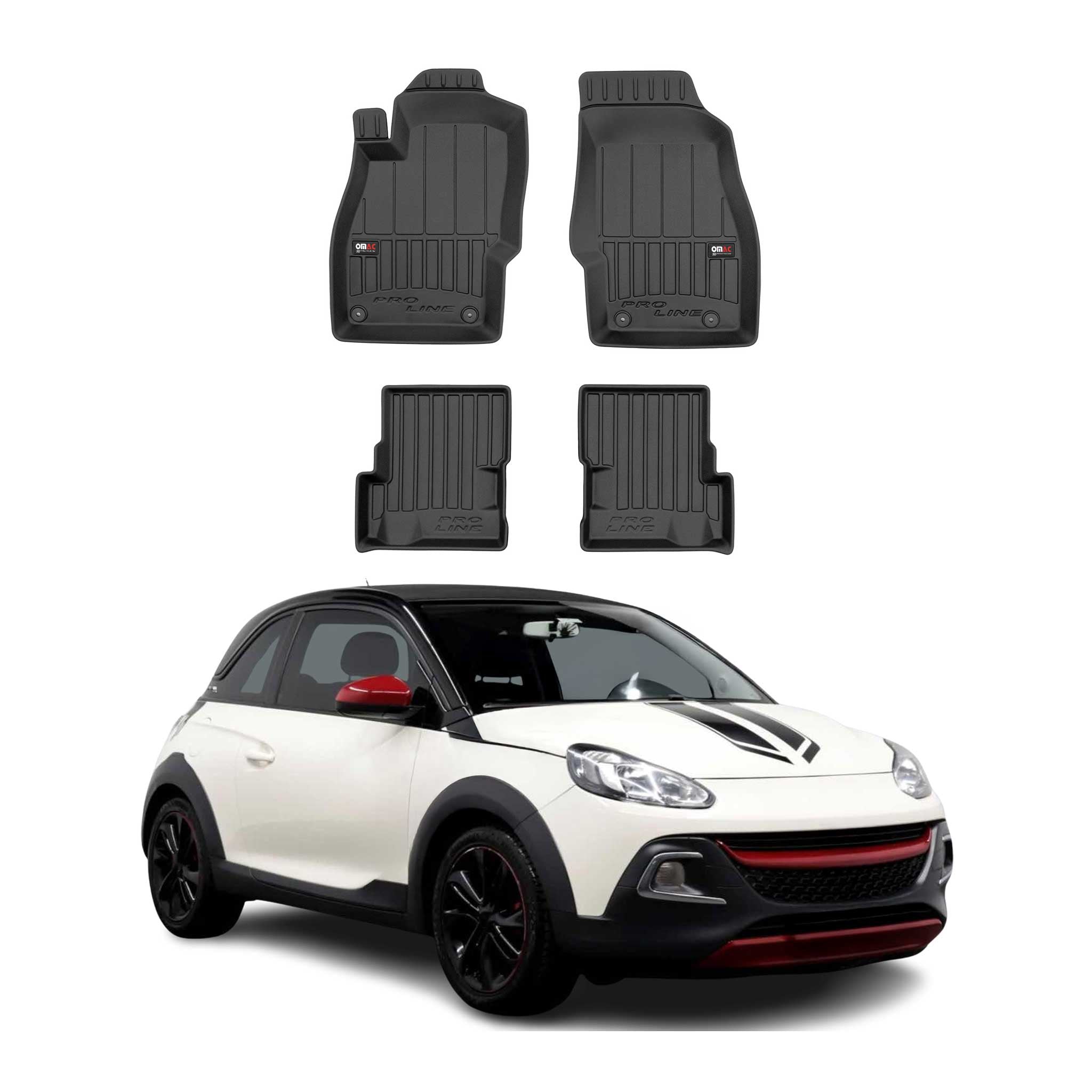 OMAC Premium Alfombrillas De Coche para Opel Adam 2012-2019 Negro TPE Goma 4Pza