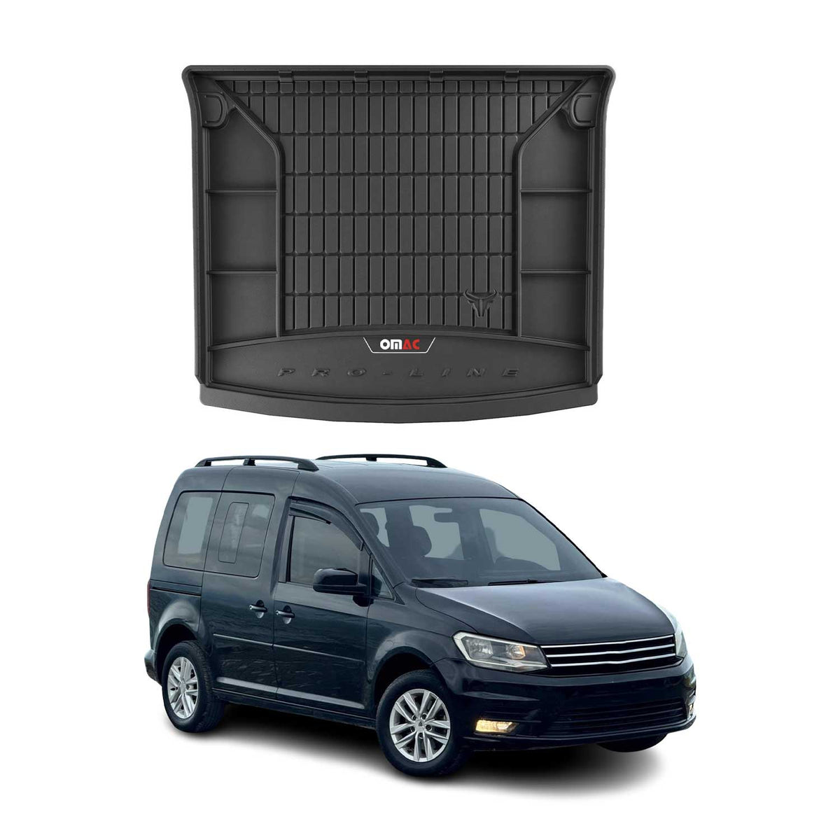 OMAC Premium Bandeja Maletero Alfombrilla para VW Caddy 2015-2020 Negro Goma TPE